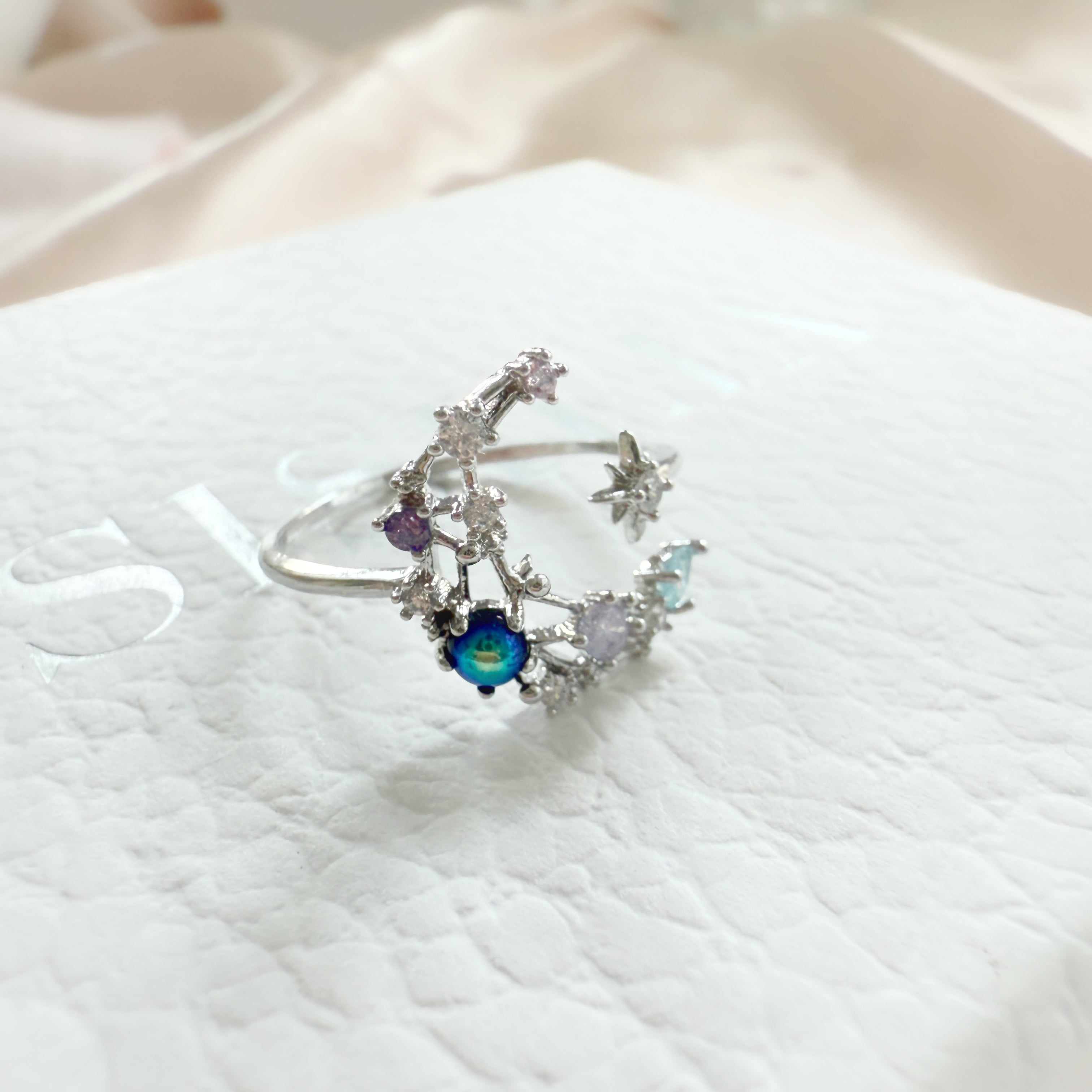 Crescent Moon And Shooting Star Ring - Sisilia Jewels