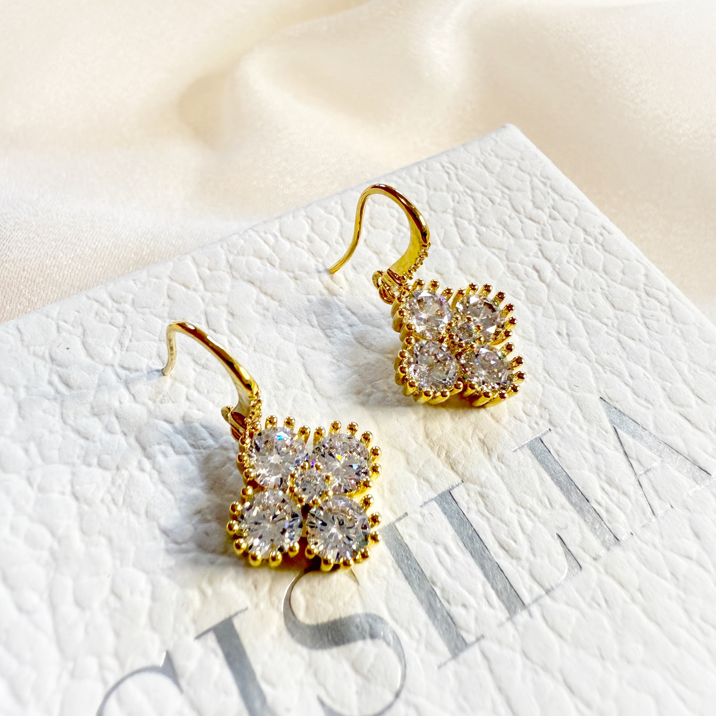 Golden Clover Sparkly Dangle Earrings - Sisilia Jewels