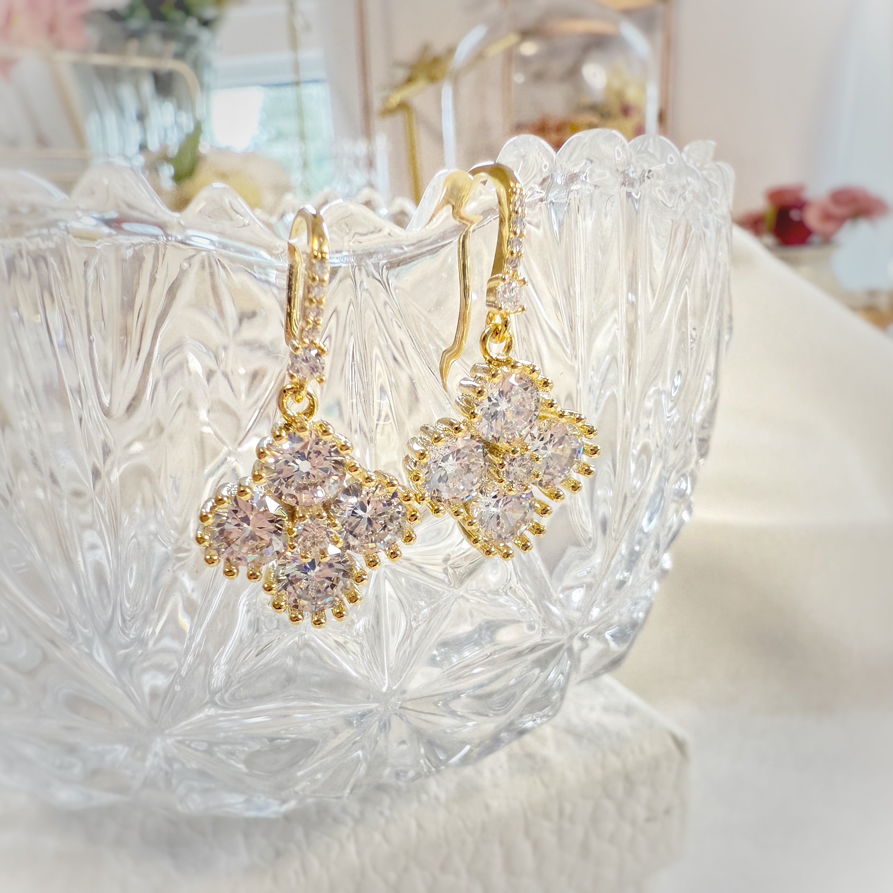Golden Clover Sparkly Dangle Earrings - Sisilia Jewels
