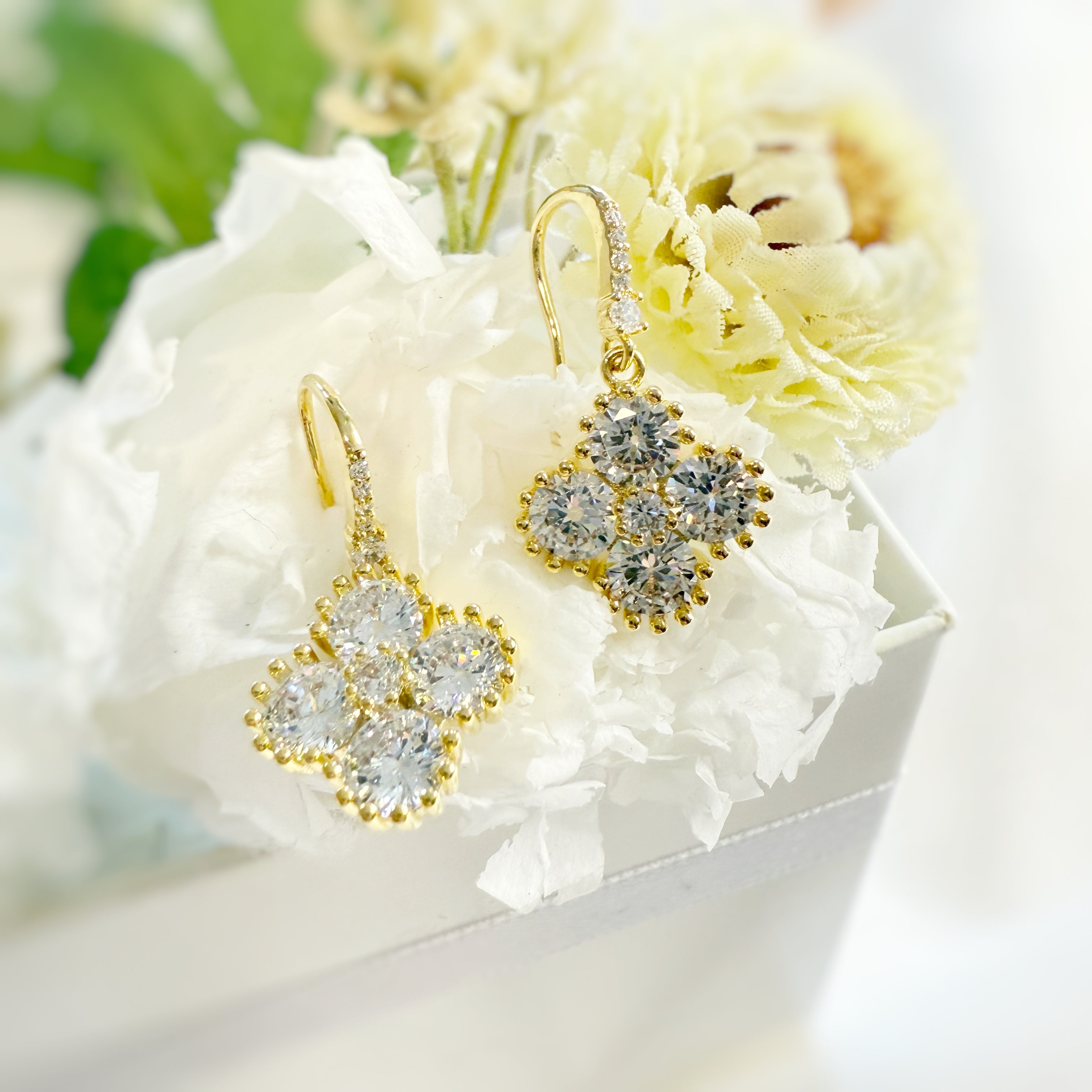 Golden Clover Sparkly Dangle Earrings - Sisilia Jewels