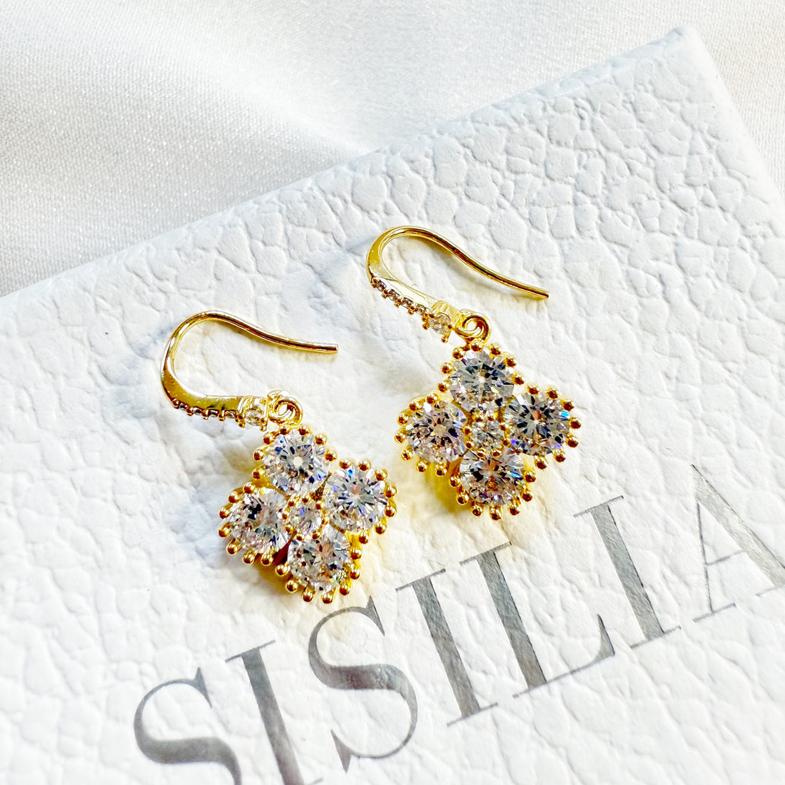 Golden Clover Sparkly Dangle Earrings - Sisilia Jewels