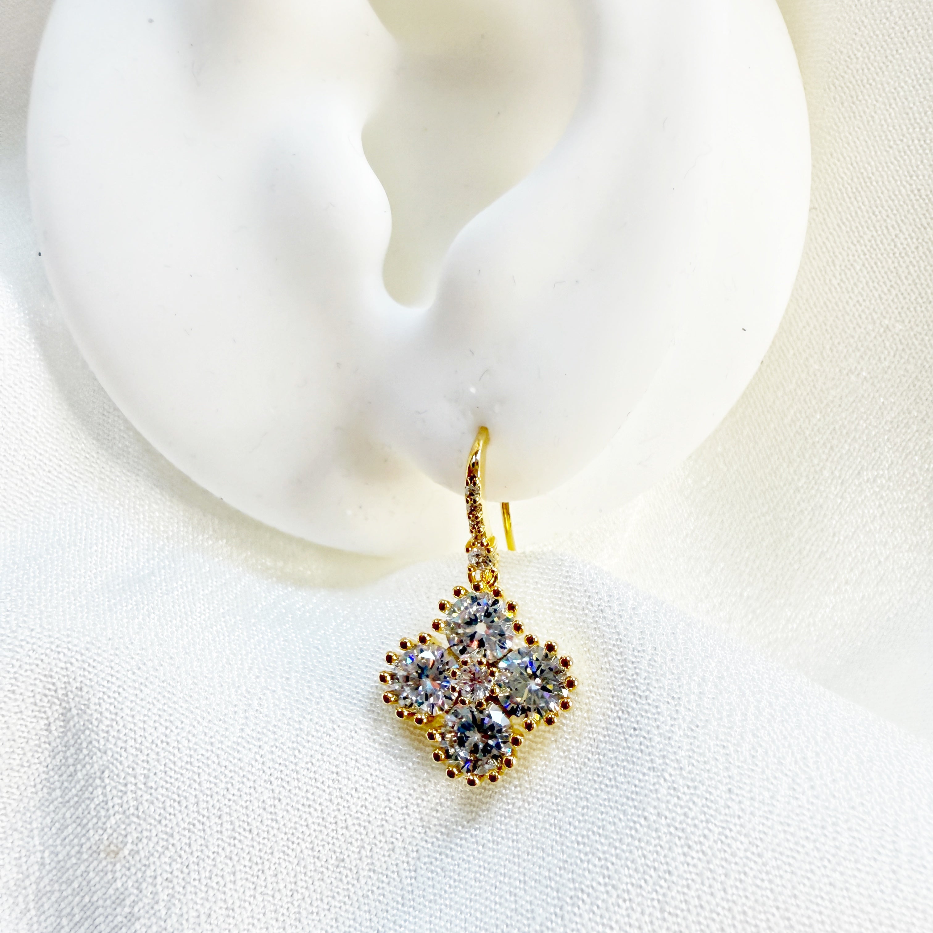 Golden Clover Sparkly Dangle Earrings - Sisilia Jewels