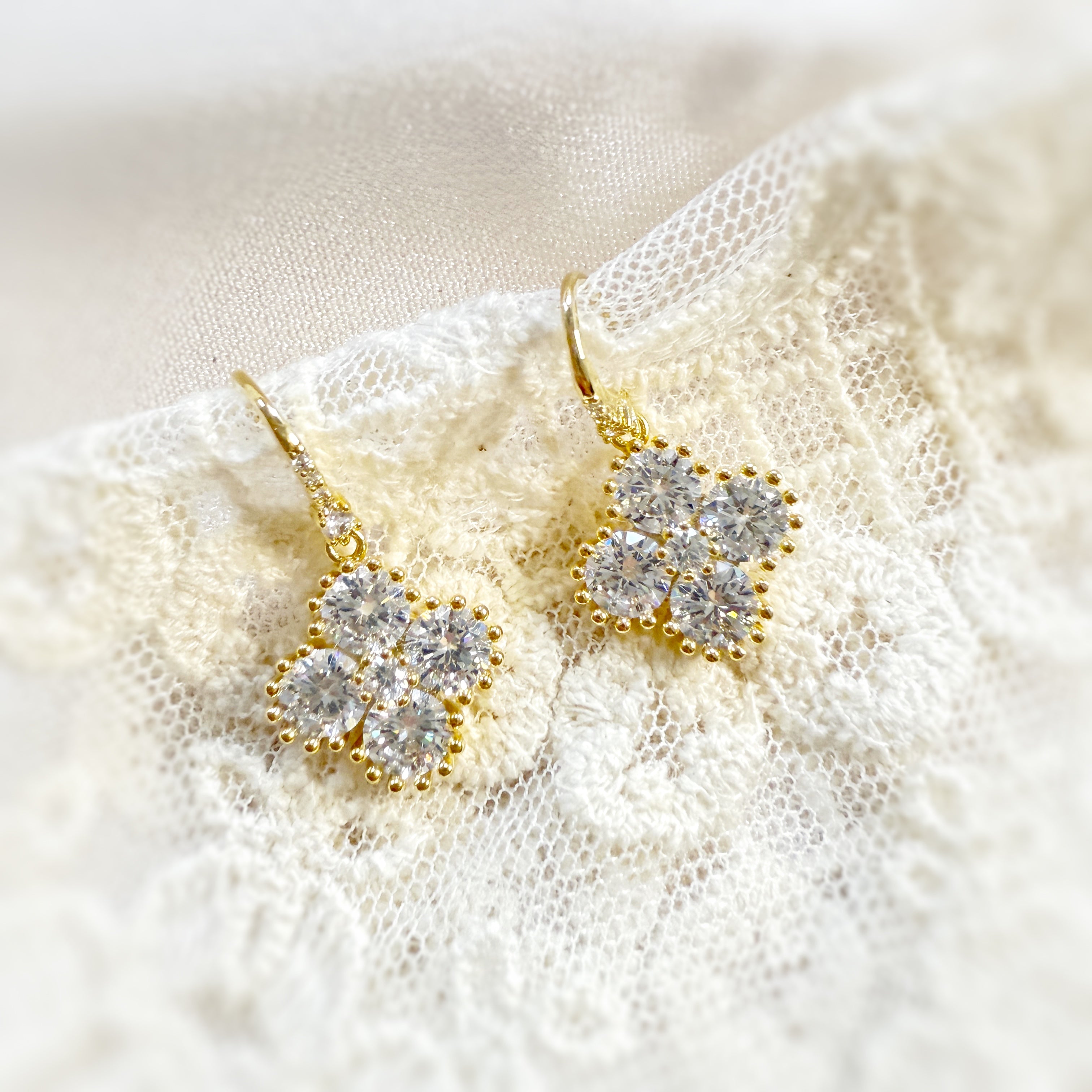 Golden Clover Sparkly Dangle Earrings - Sisilia Jewels