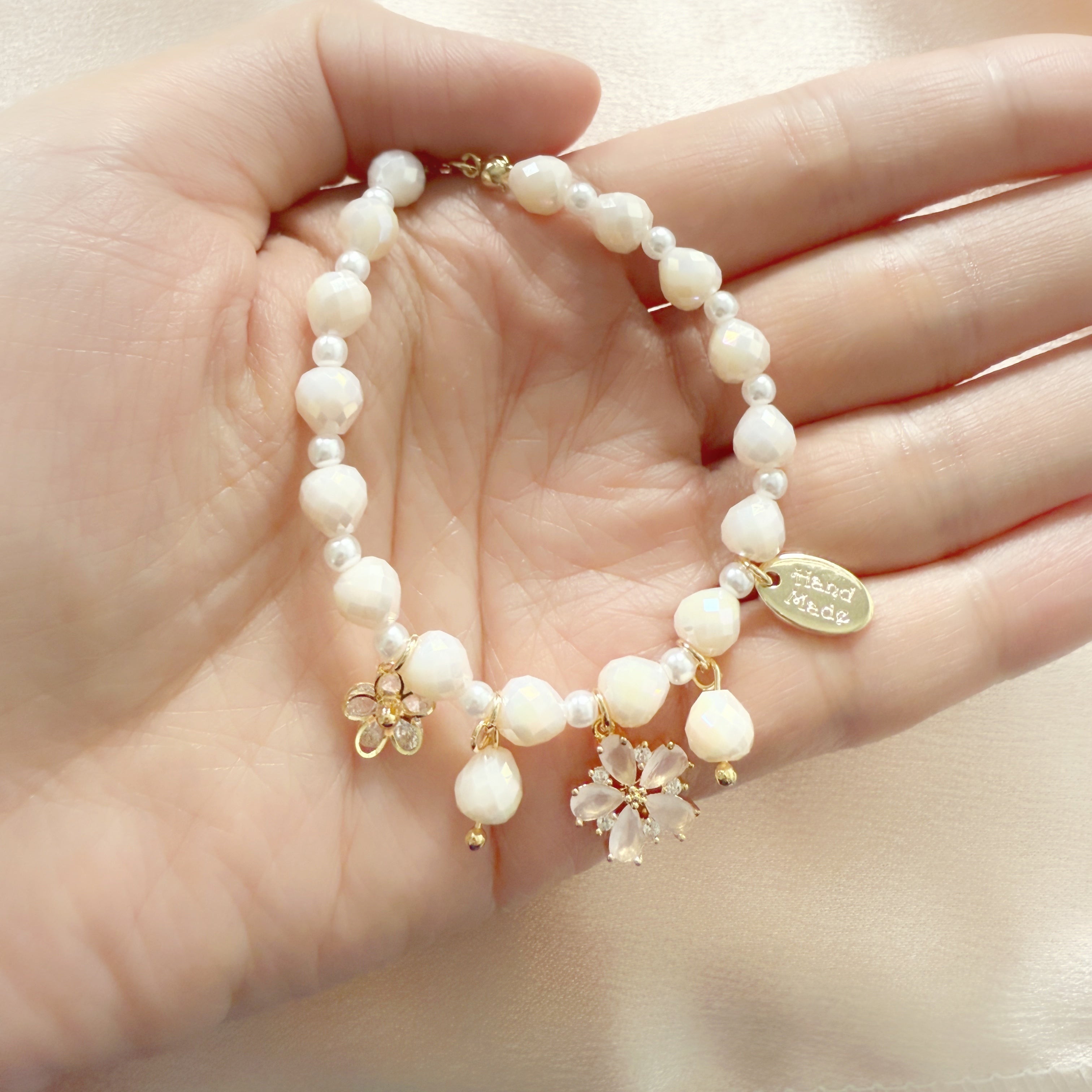 Pink flower charm bracelet - Sisilia Jewels