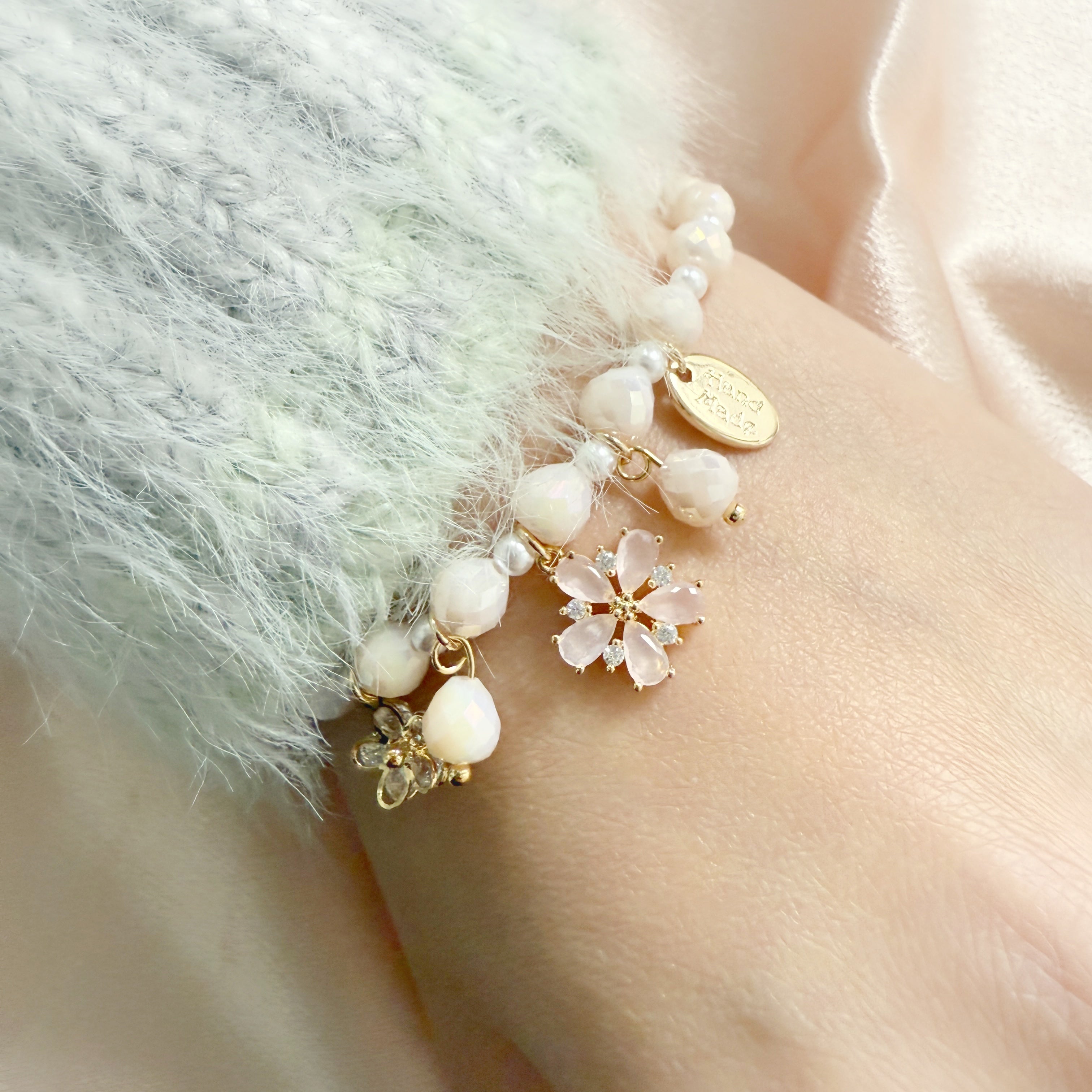 Pink flower charm bracelet - Sisilia Jewels