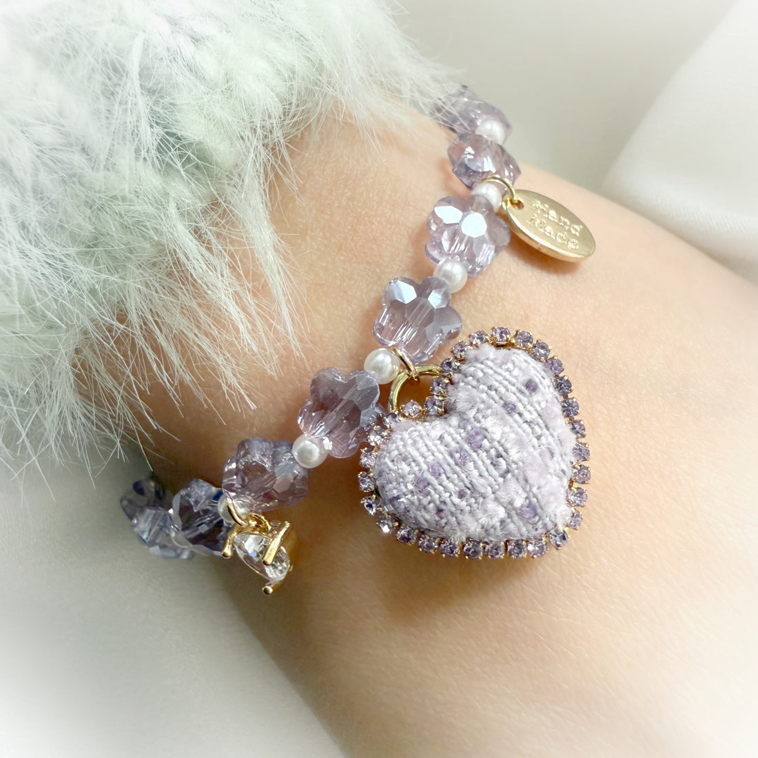 Purple flower crystal heart charm bracelet - Sisilia Jewels