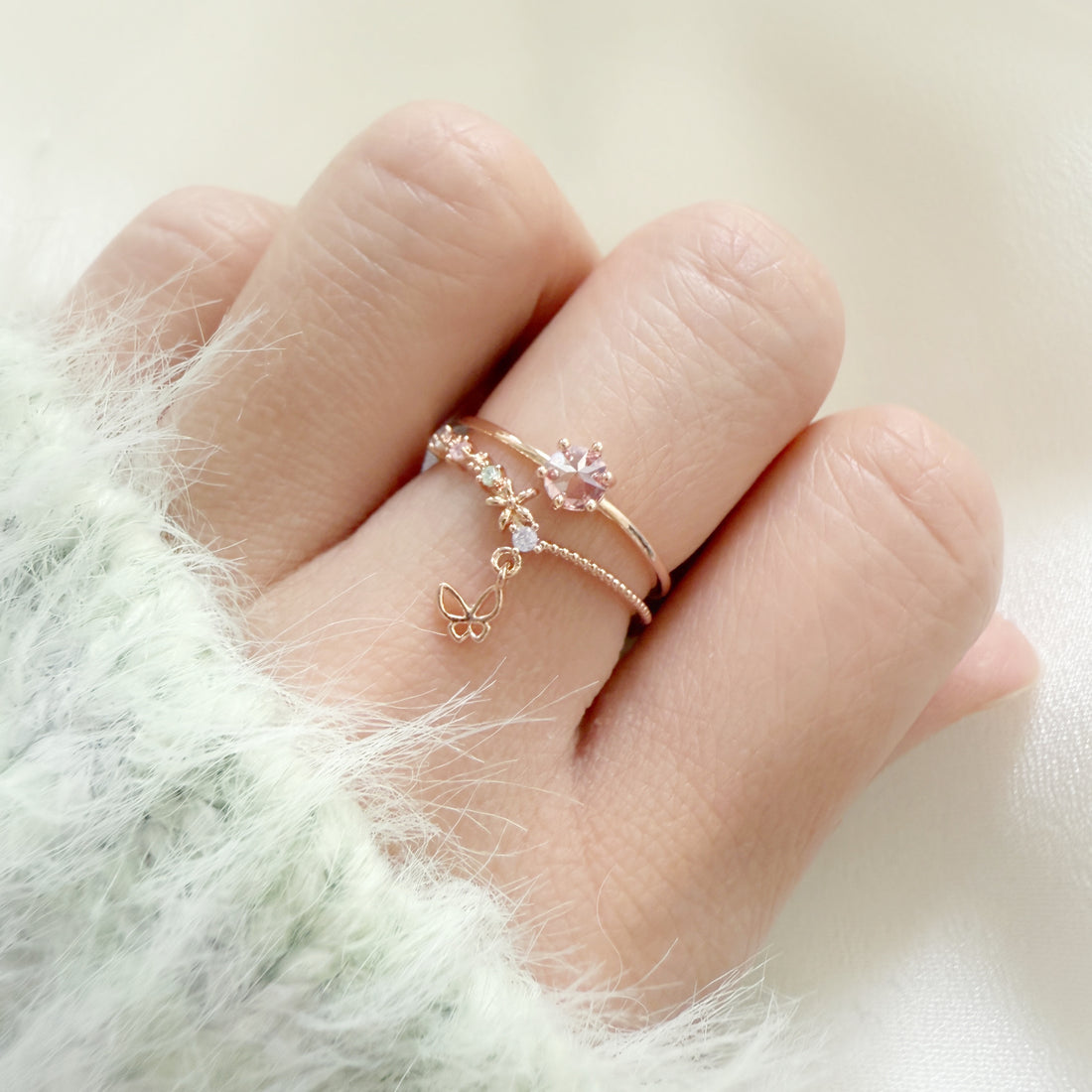 Blush Wings Double Band Butterfly Charm Ring - Sisilia Jewels