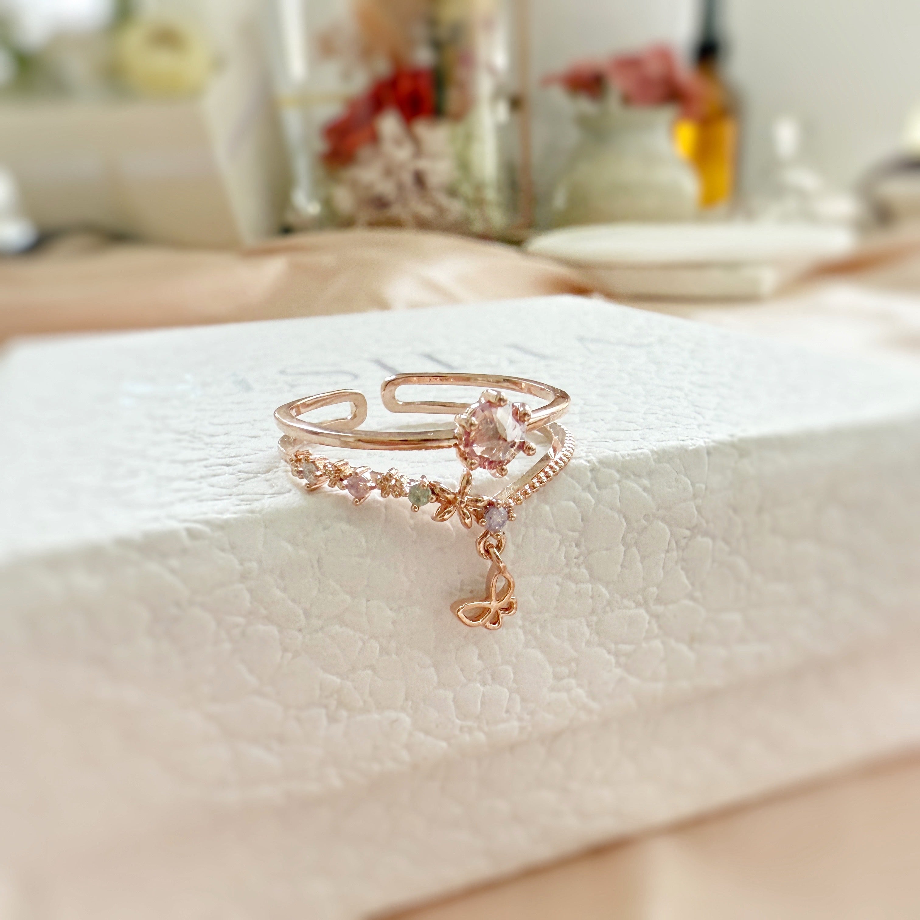 Blush Wings Double Band Butterfly Charm Ring - Sisilia Jewels