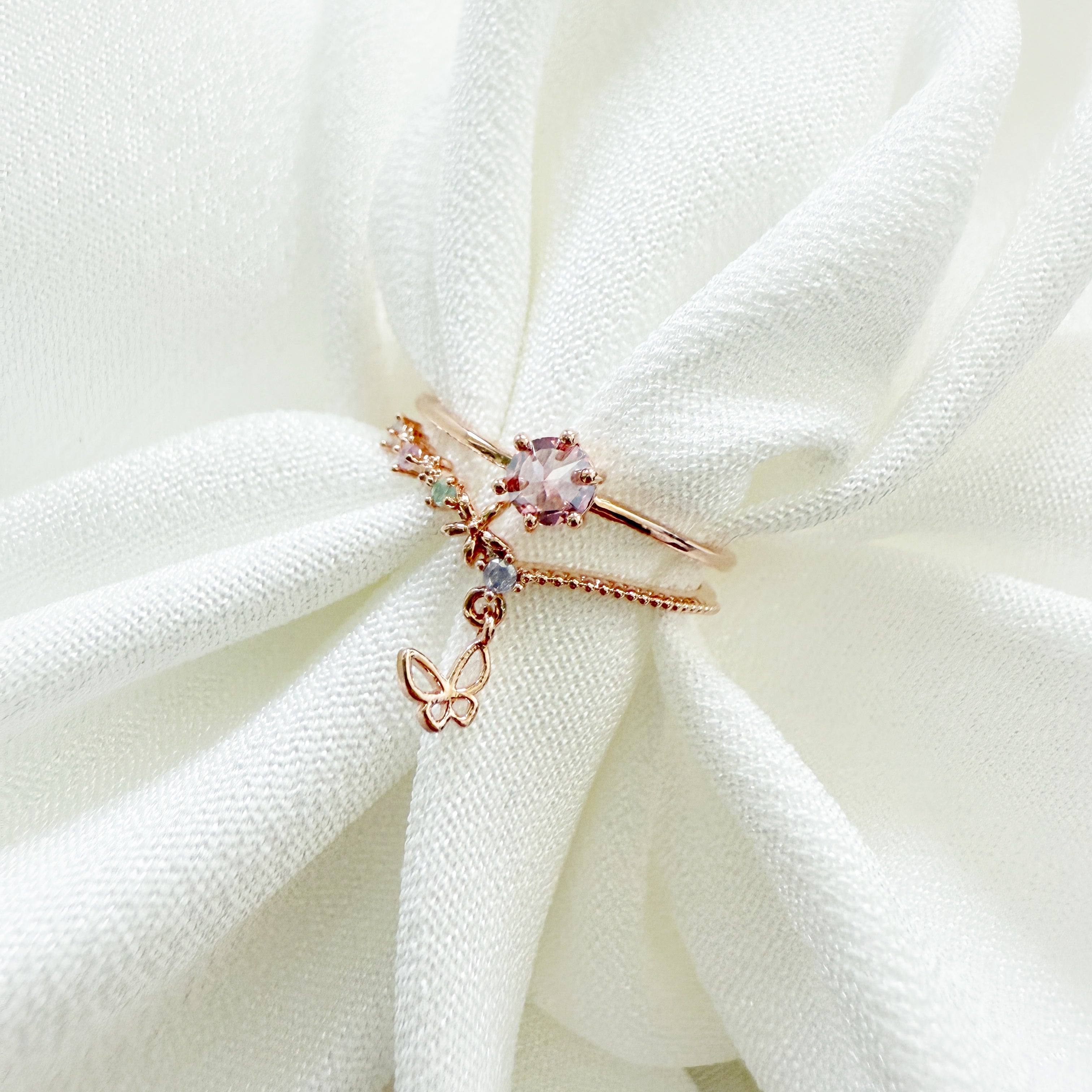 Blush Wings Double Band Butterfly Charm Ring - Sisilia Jewels