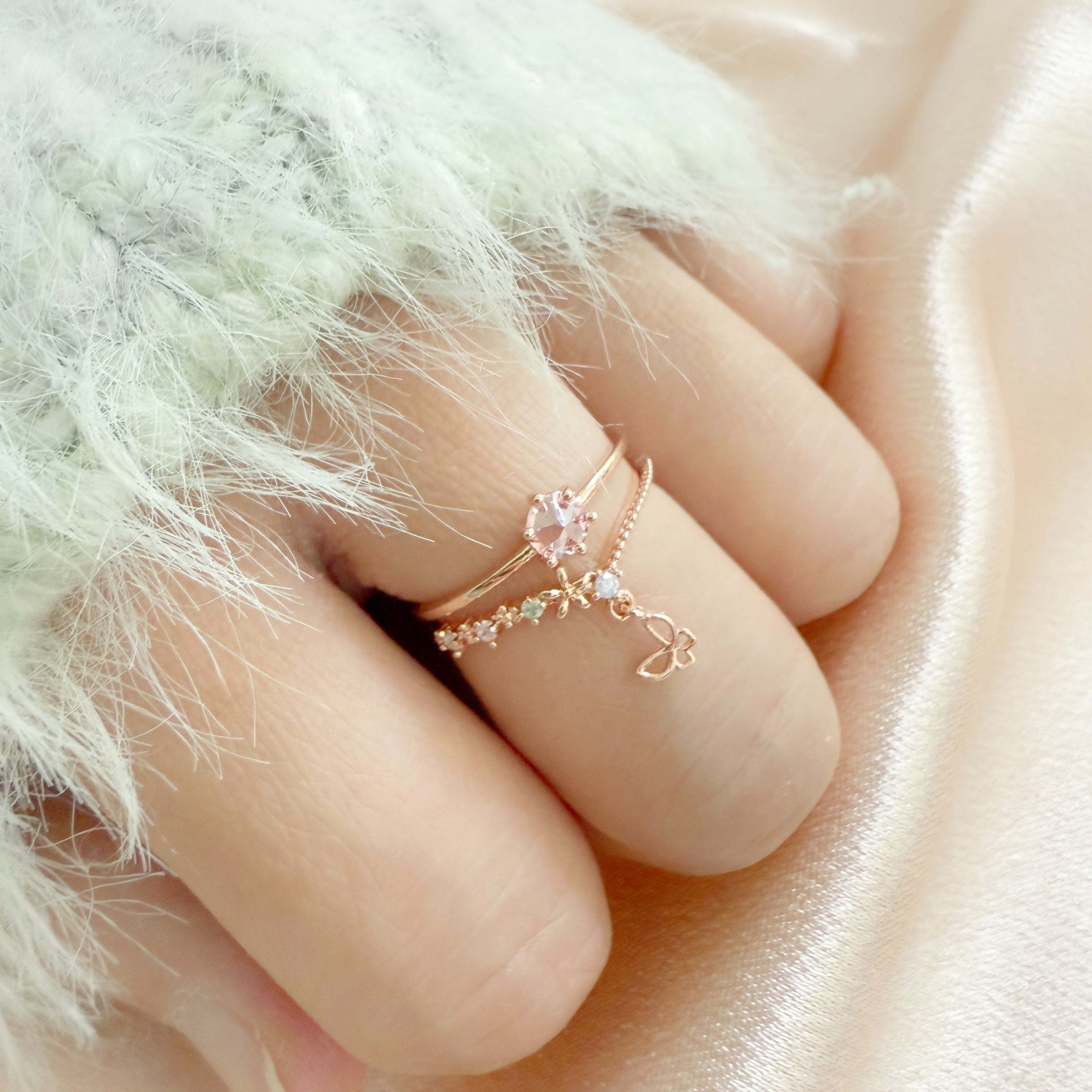 Blush Wings Double Band Butterfly Charm Ring - Sisilia Jewels