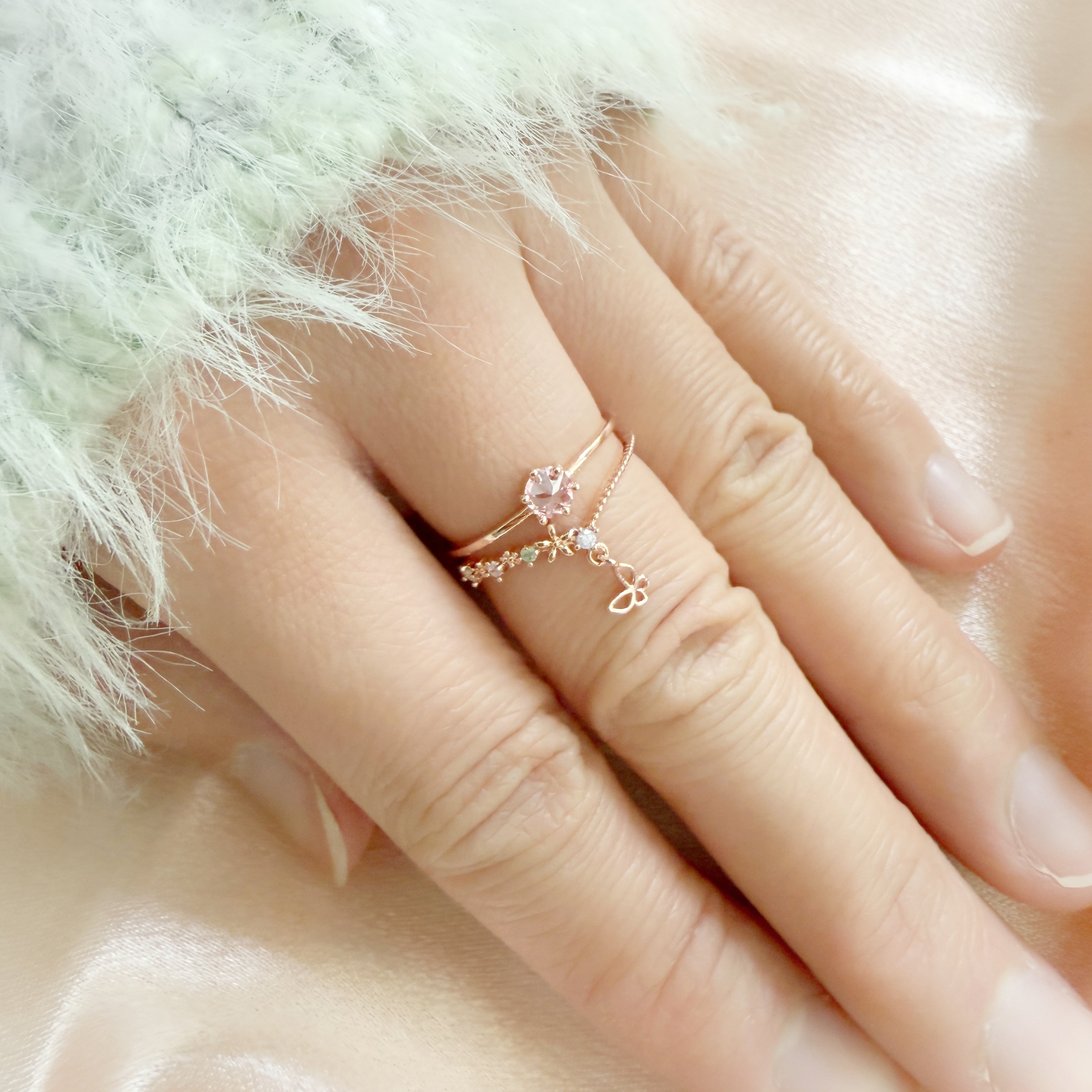 Blush Wings Double Band Butterfly Charm Ring - Sisilia Jewels