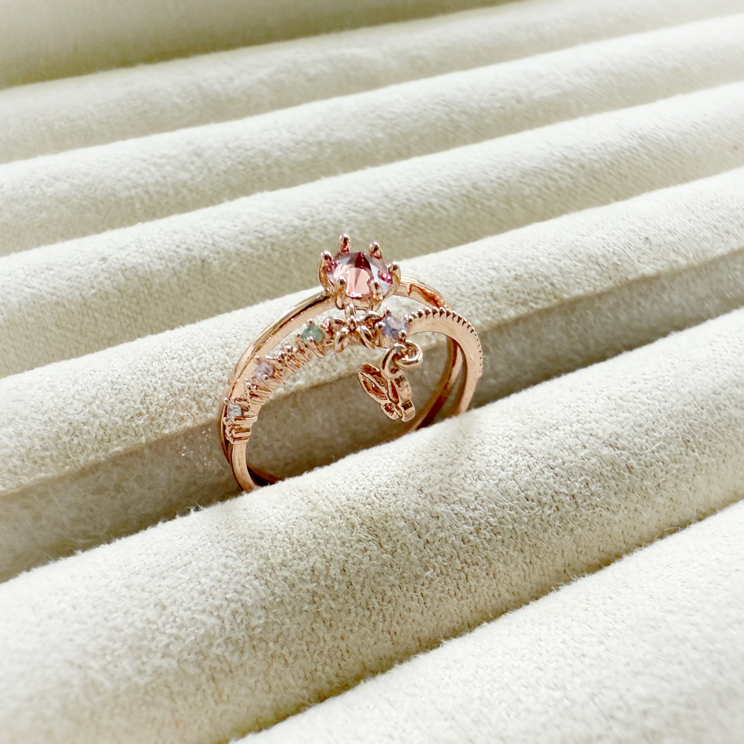 Blush Wings Double Band Butterfly Charm Ring - Sisilia Jewels