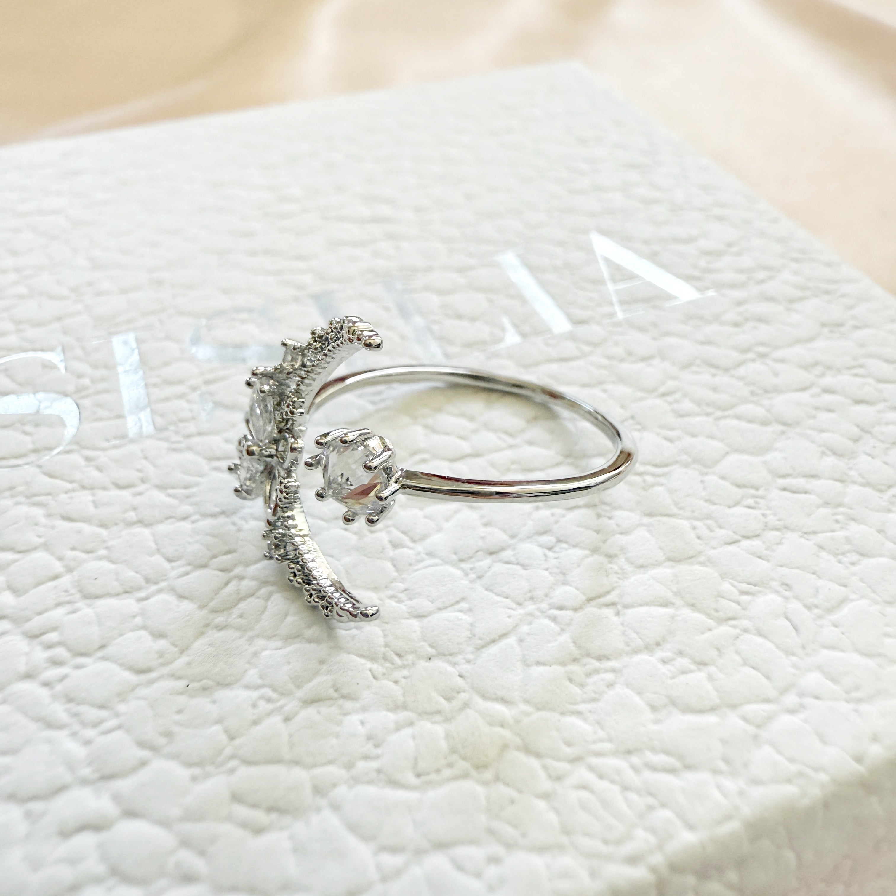 Eternal Bloom Silver Crescent Moon Ring - Sisilia Jewels