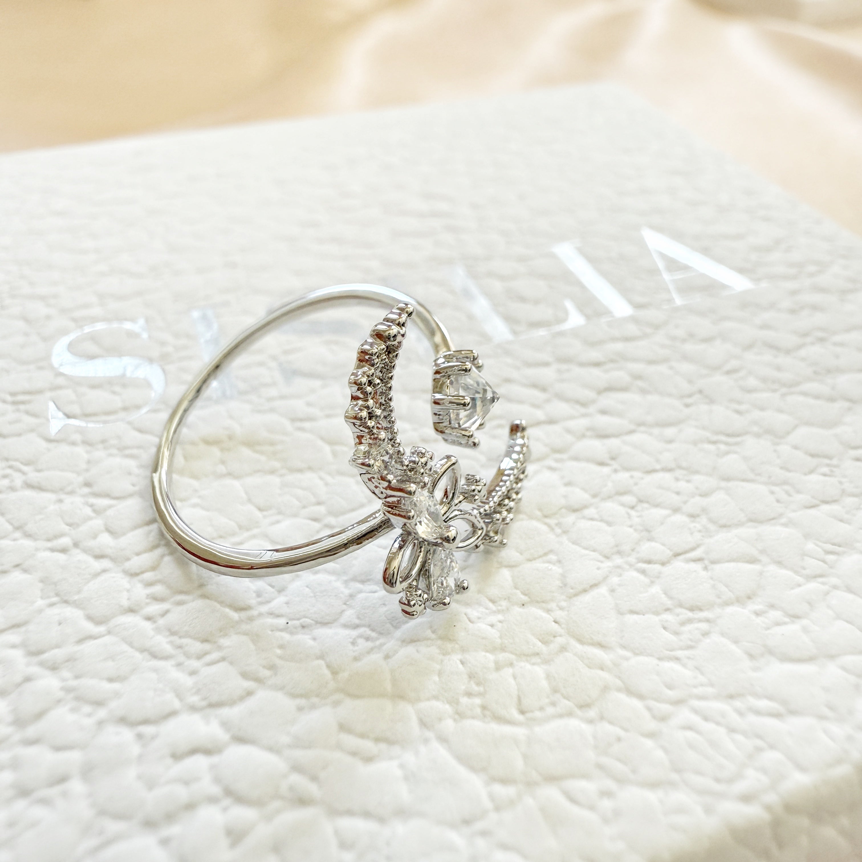 Eternal Bloom Silver Crescent Moon Ring - Sisilia Jewels