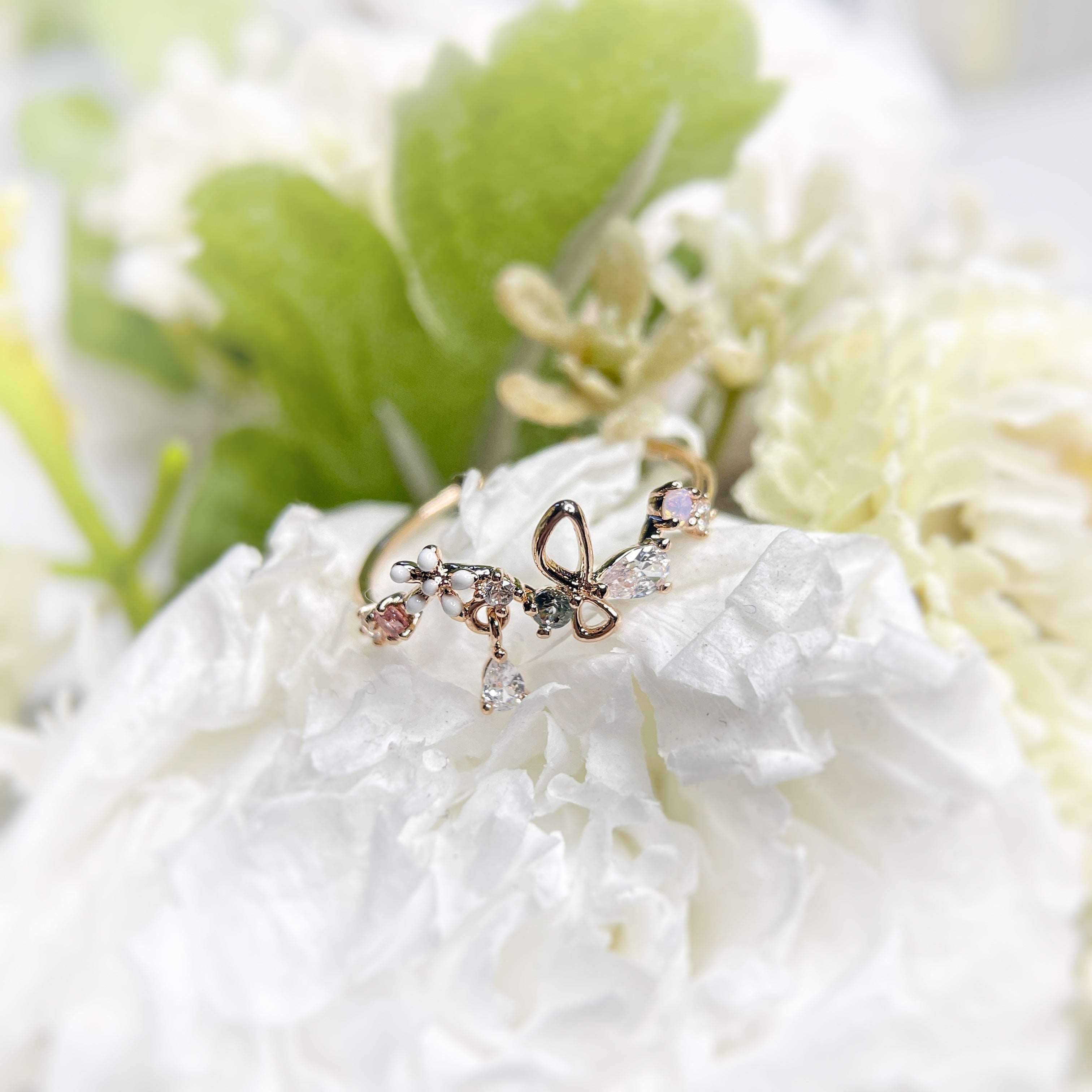 Vibrant Butterfly Dance Rose Gold Adjustable Ring - Sisilia Jewels