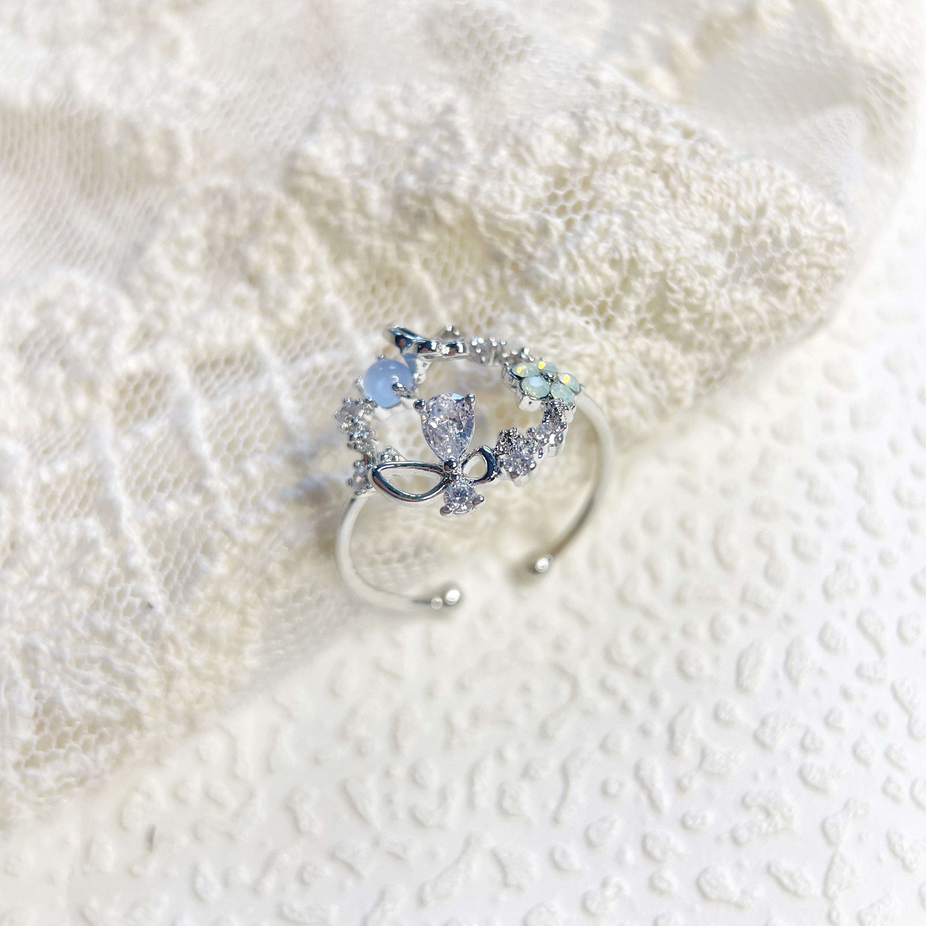 Twirling Butterfly Garden Silver Adjustable Ring - Sisilia Jewels