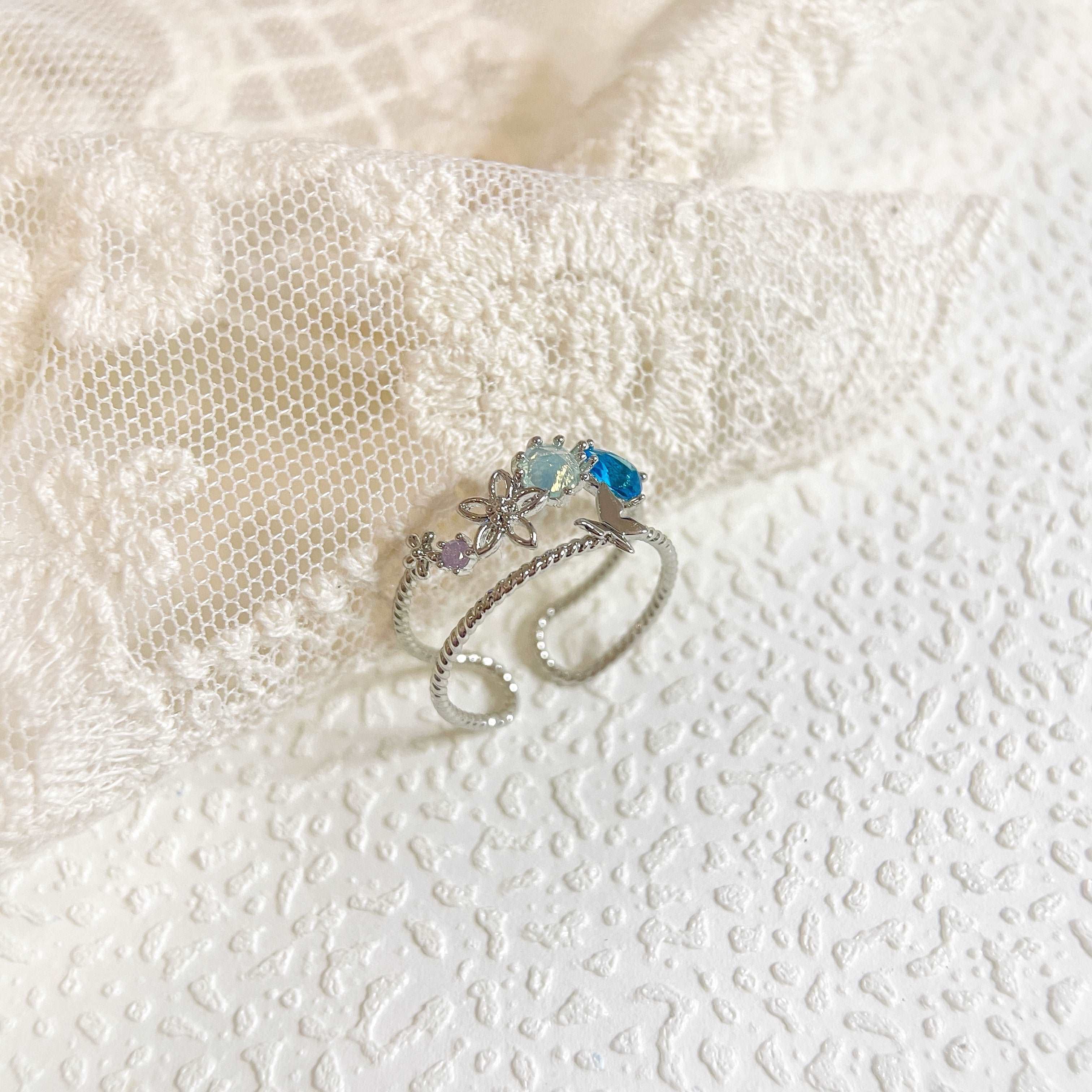 Botanical garden silver double band adjustable ring - Sisilia Jewels
