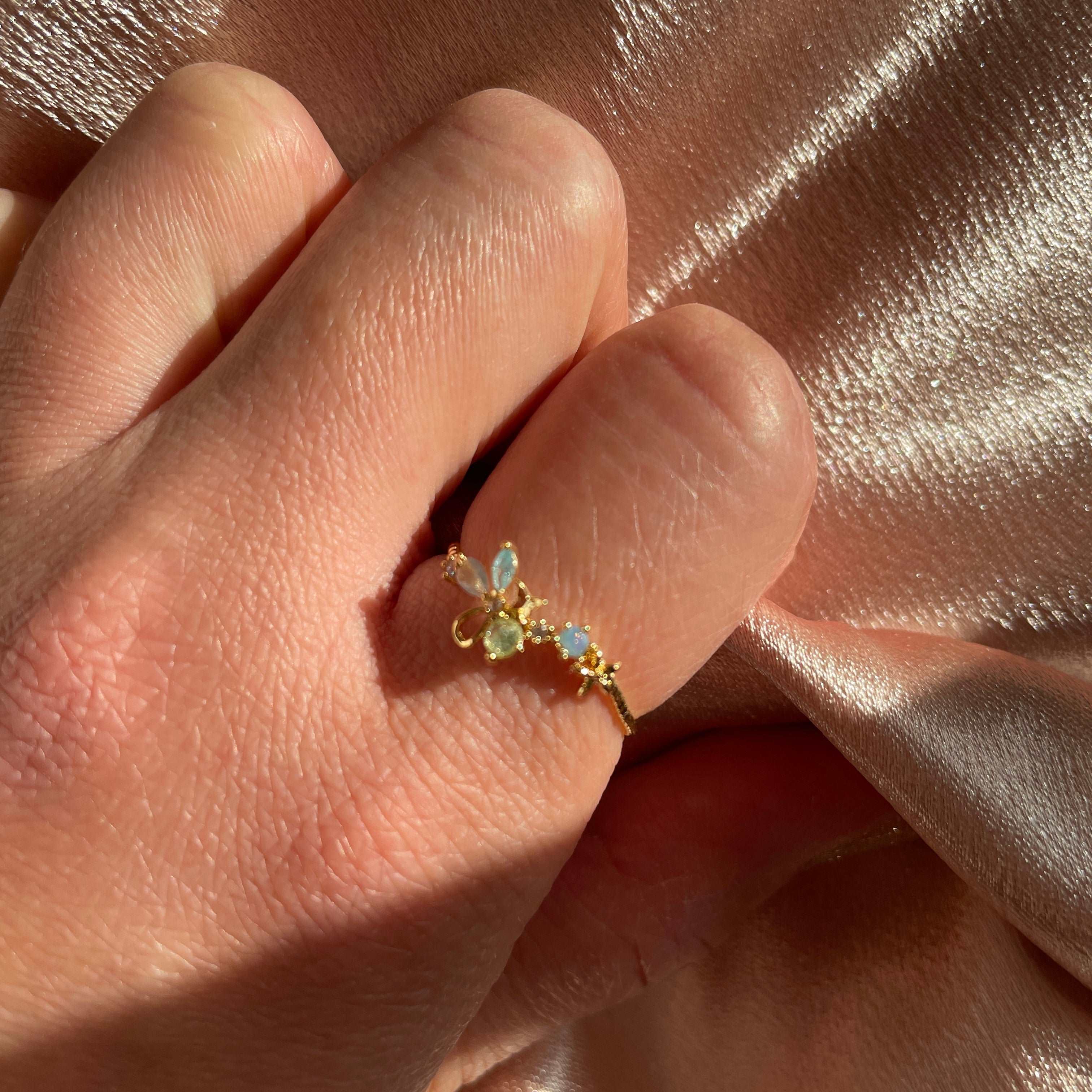 Gemmed Blossom Chic Flutter Gold Open Ring - Sisilia Jewels