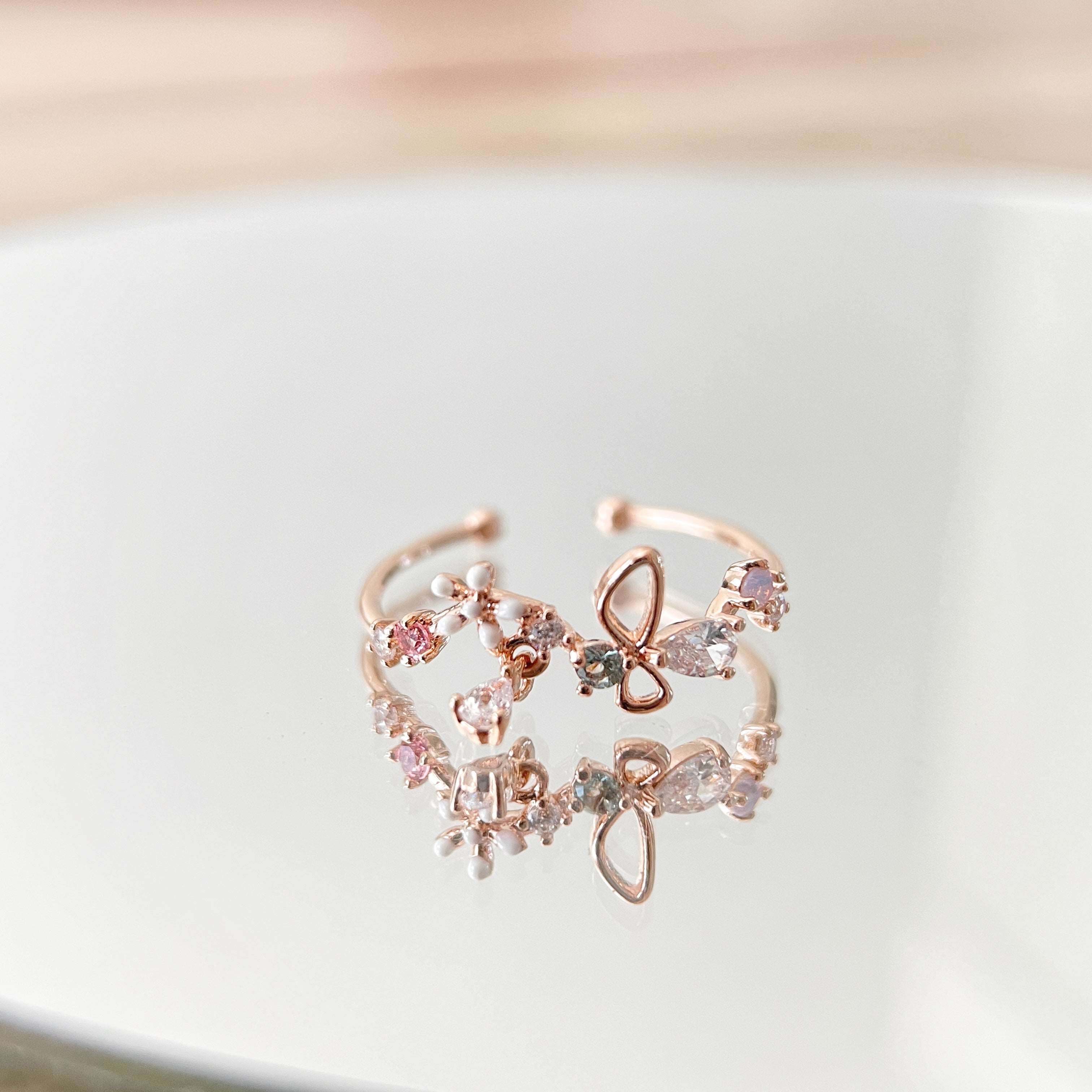 Vibrant Butterfly Dance Rose Gold Adjustable Ring