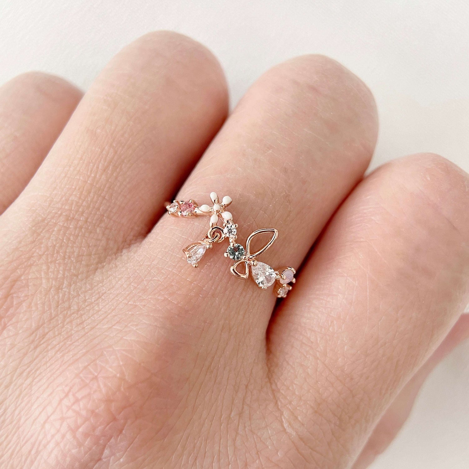 Vibrant Butterfly Dance Rose Gold Adjustable Ring