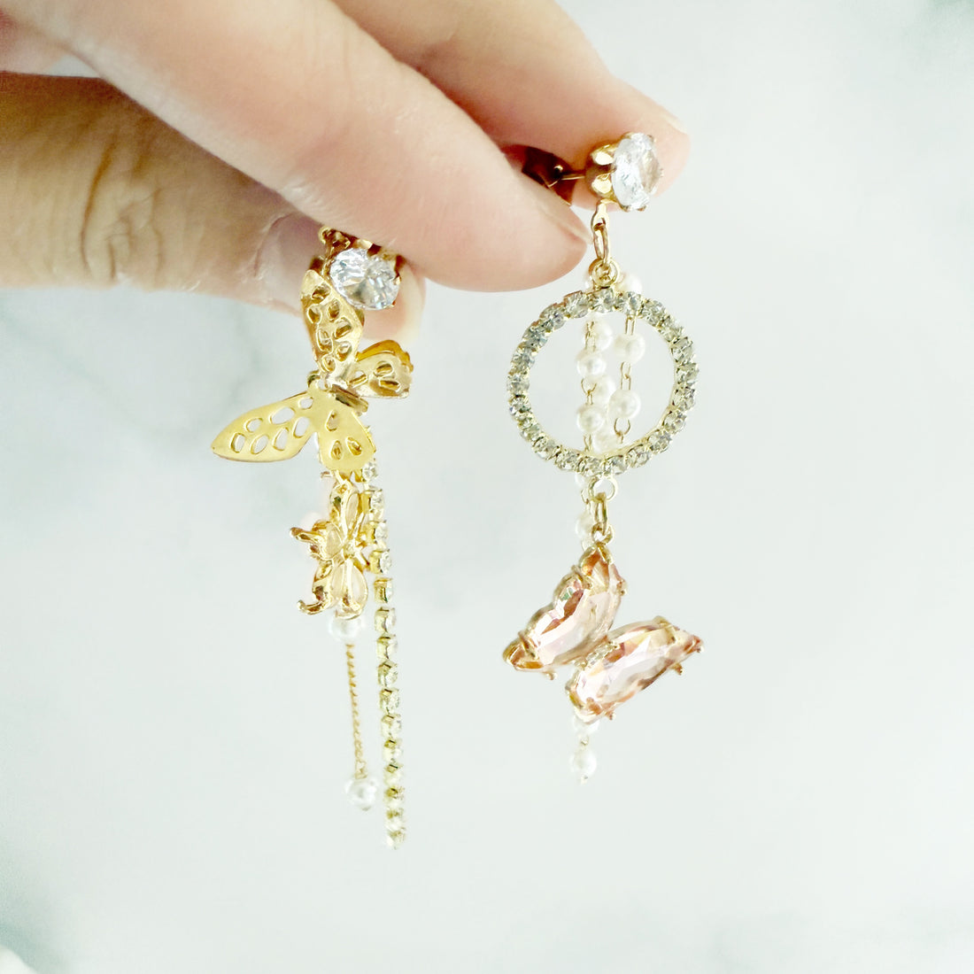 Asymmetric Aquamarine Butterfly Dangles