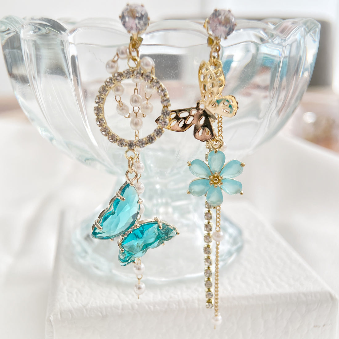 Asymmetric Aquamarine Butterfly Dangles