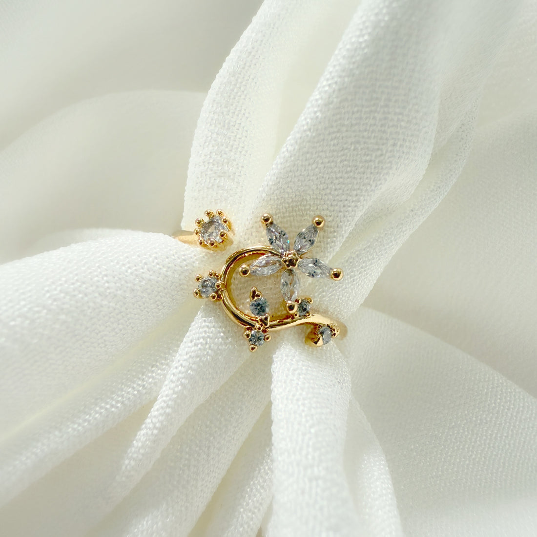 Nail Adorned Dainty Floral Gold Adjustable Ring - Sisilia Jewels