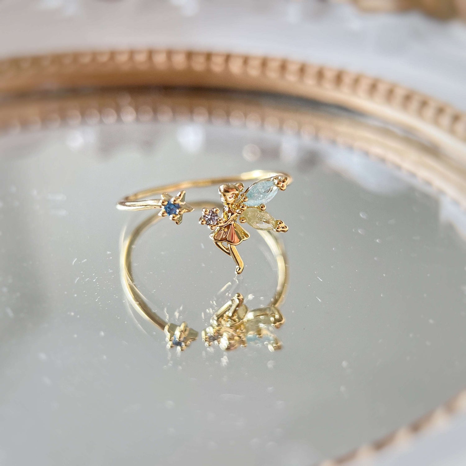 Fluttering Fairy Gold Adjustable Ring