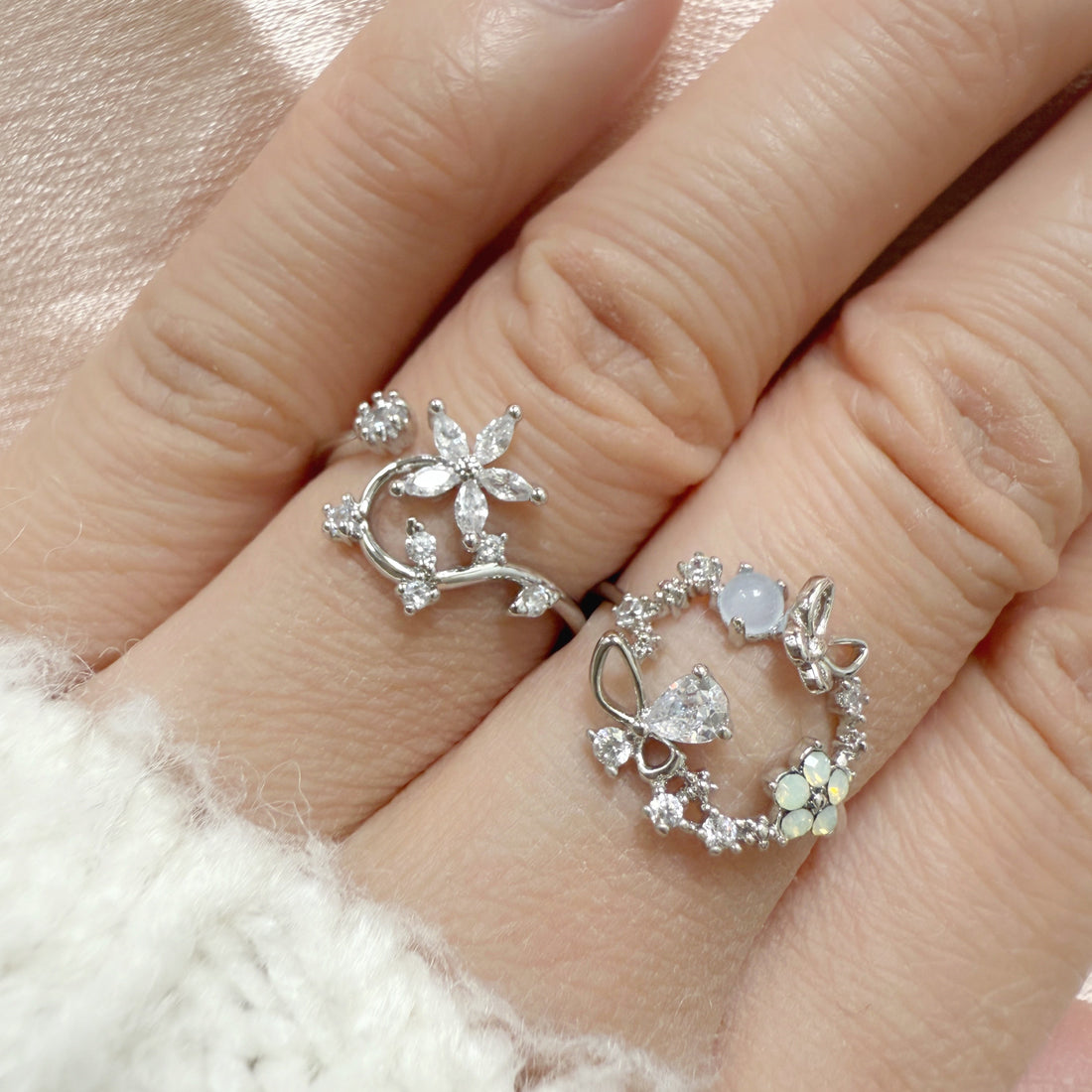 Flower and Butterfly Ring Matching Set - Sisilia Jewels