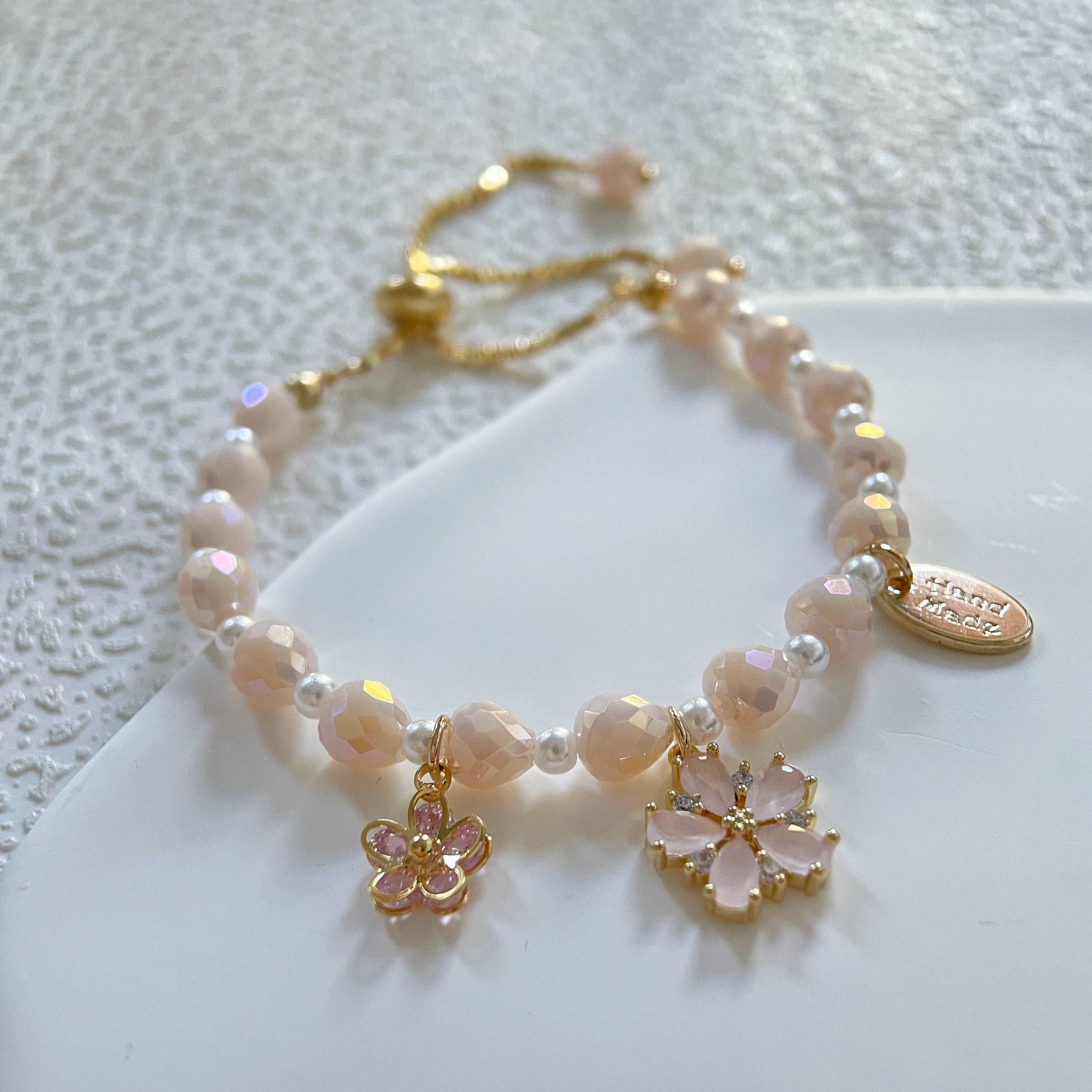 Pink flower charm bracelet - Sisilia Jewels