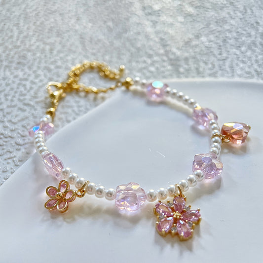 Pink flower crystal charm bracelet - Sisilia Jewels