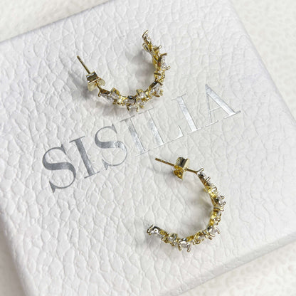 Pair of cute and elegant gold hoop earrings for women and girls, crafted with sparkle bling cubic zirconia  in wildflower design which are hypoallergenic to prevent ear allergies, ideal Christmas gift for her - Sisilia Jewels