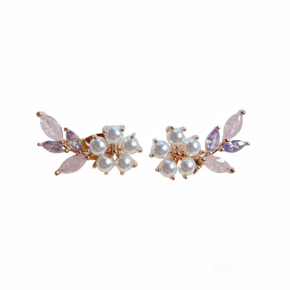 Pair of multi colored sparkle gemstone ethereal bloom earring studs crafted with tiny pearls in flower design, ideal jewelry gift for her in birthday and christmas - Sisilia Jewels