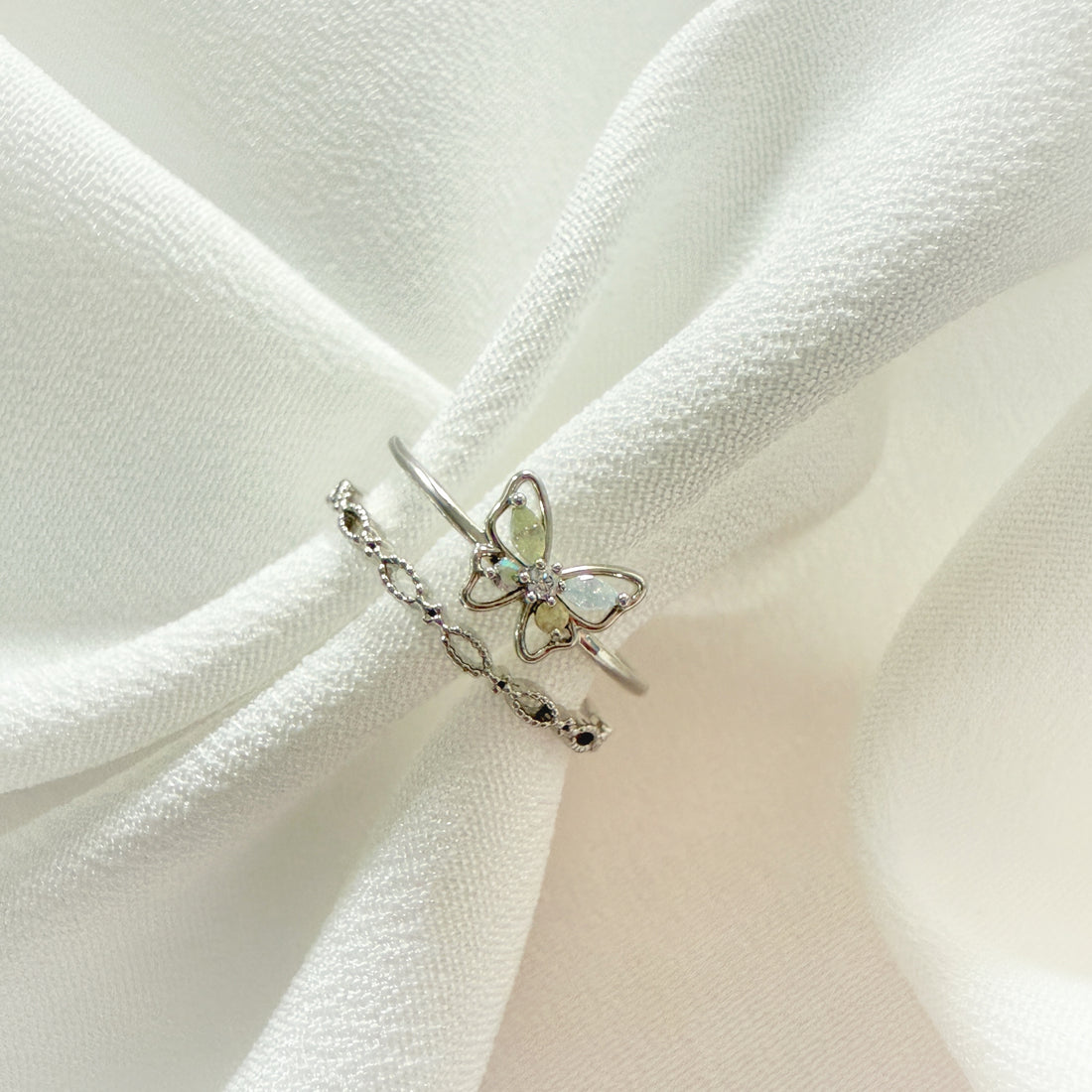 Dancing Butterfly Silver Double Band Open Ring - Sisilia Jewels