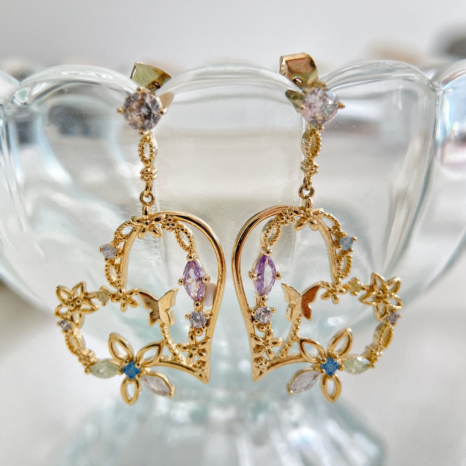 Golden Heart Blossom Drop Earrings