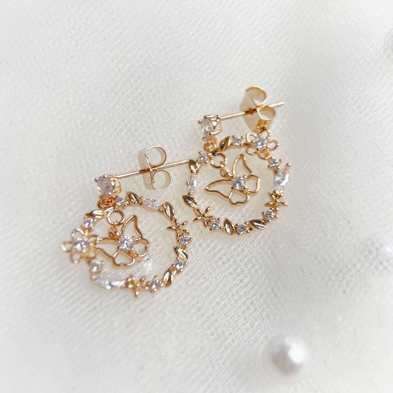 Fluttering Rose Gold Wreath Drop Earrings - Sisilia Jewels