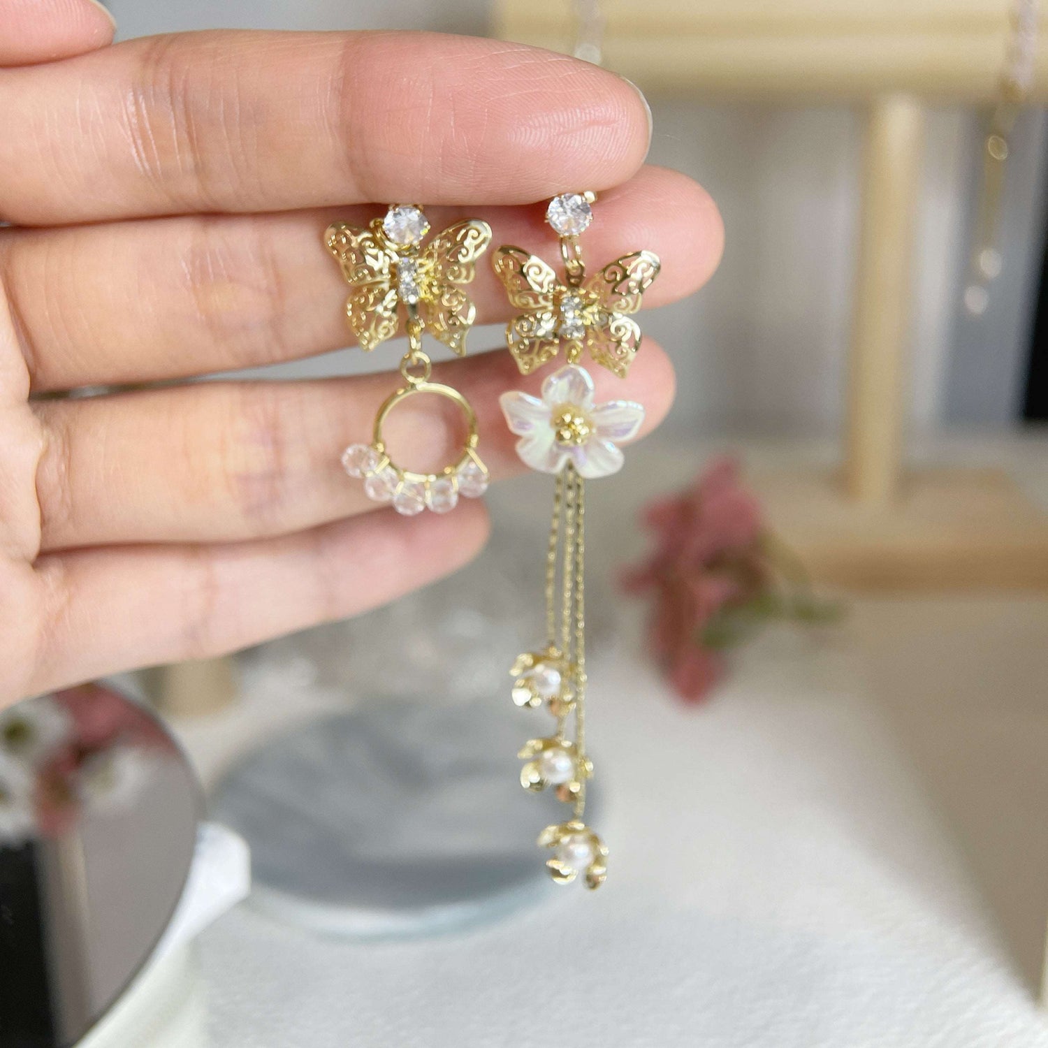 Golden Heart Blossom Drop Earrings - Sisilia Jewels