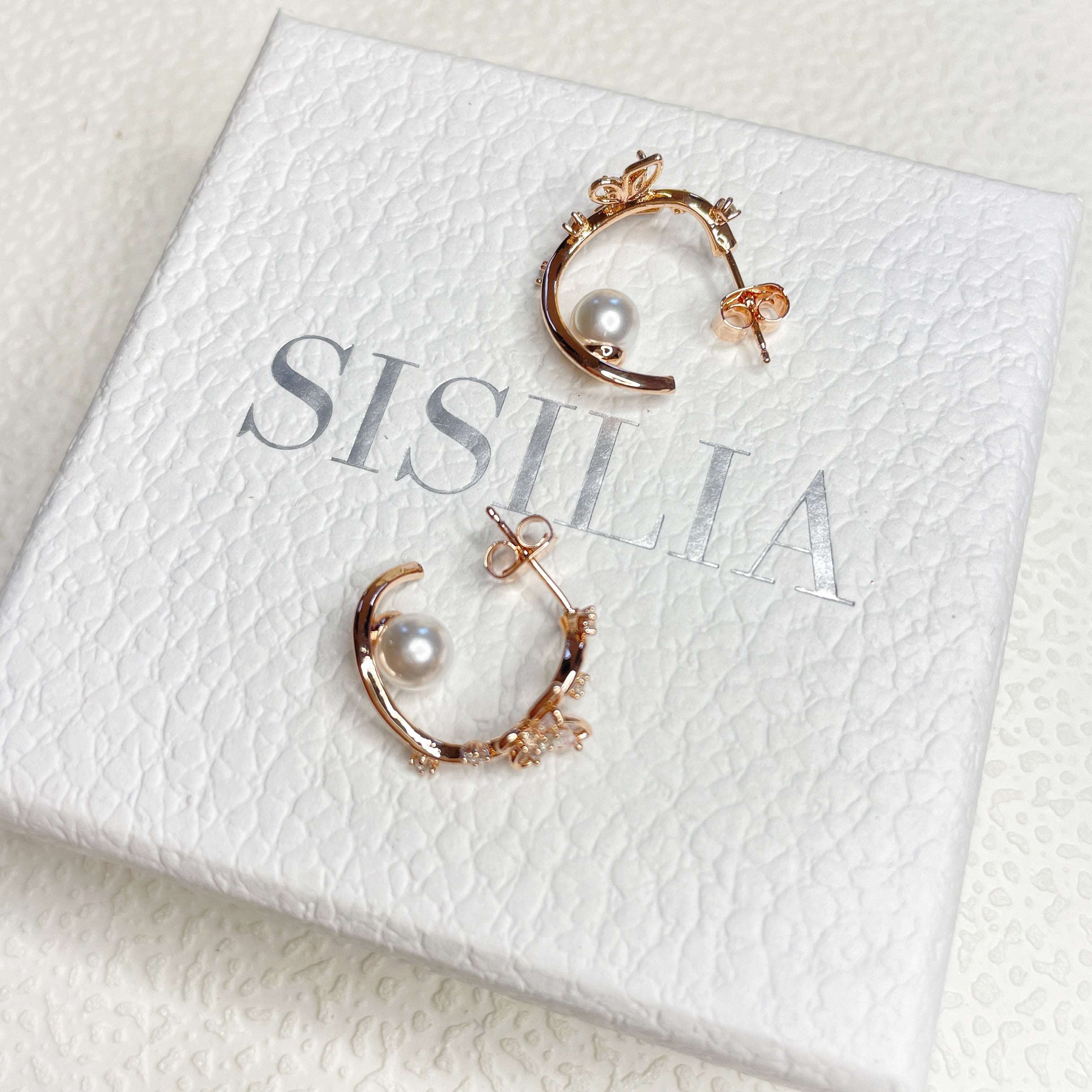 Rosewing Pearl Accent Hoops - Sisilia Jewels