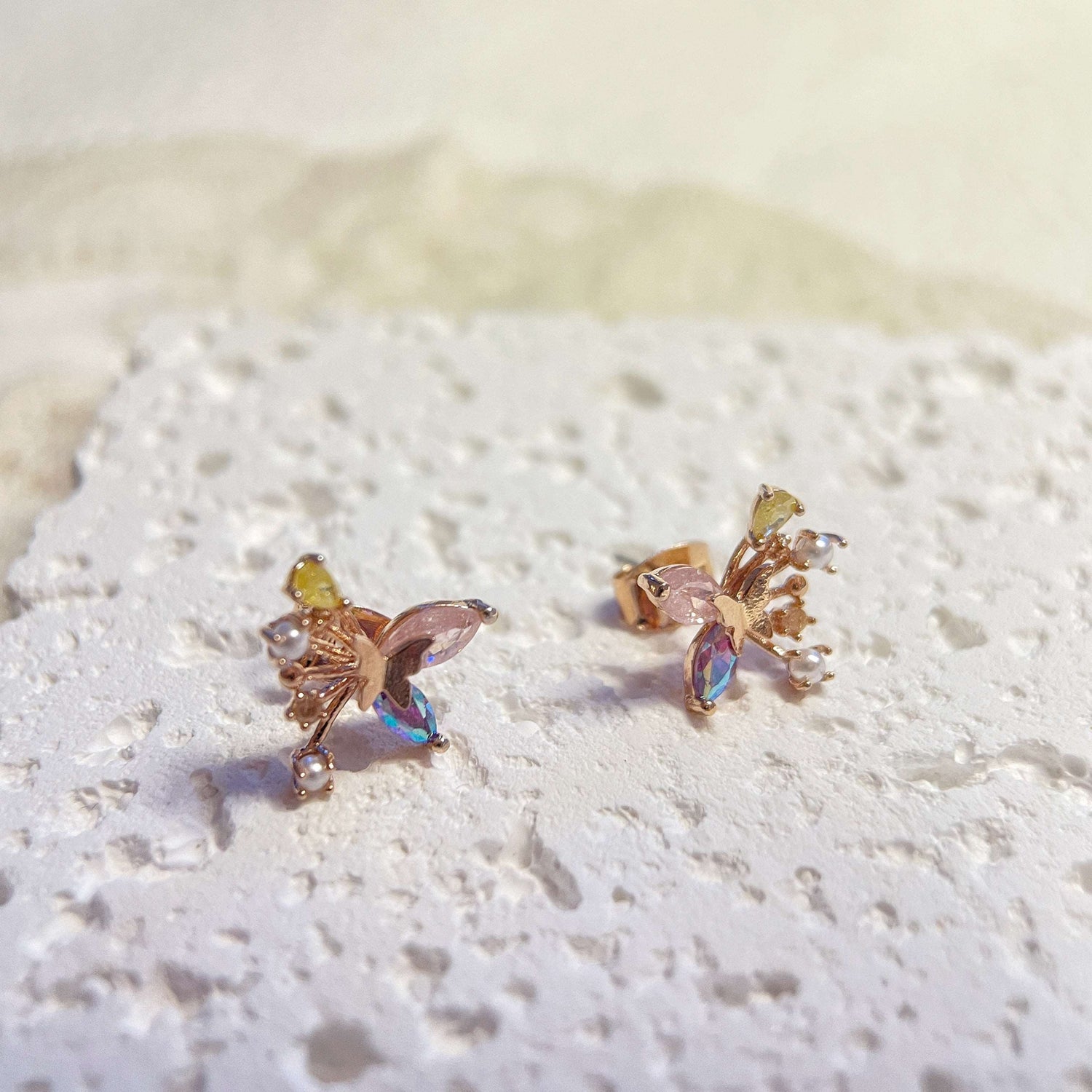 Rose Gold Flutter Gem Studs - Sisilia Jewels