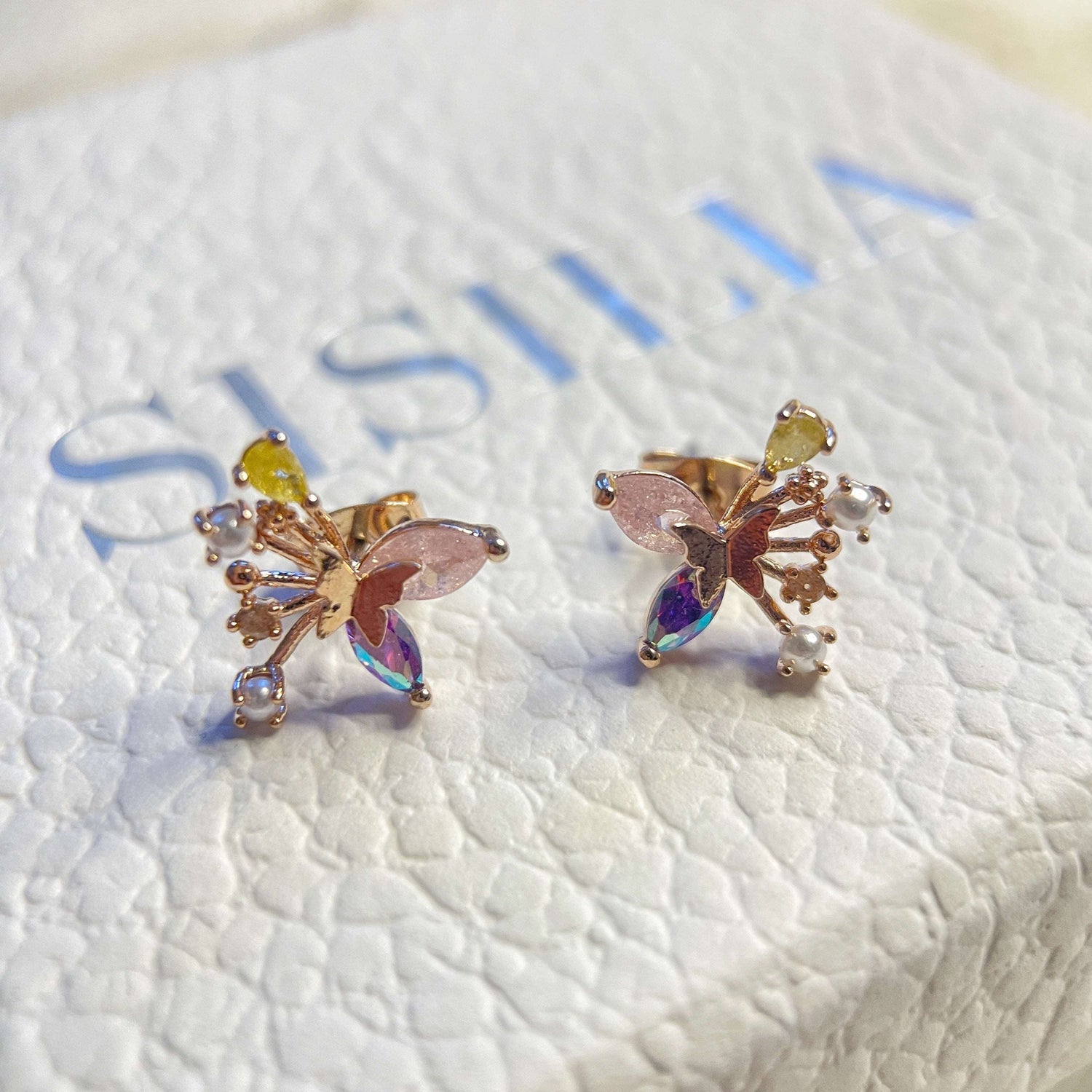 Rose Gold Flutter Gem Studs - Sisilia Jewels