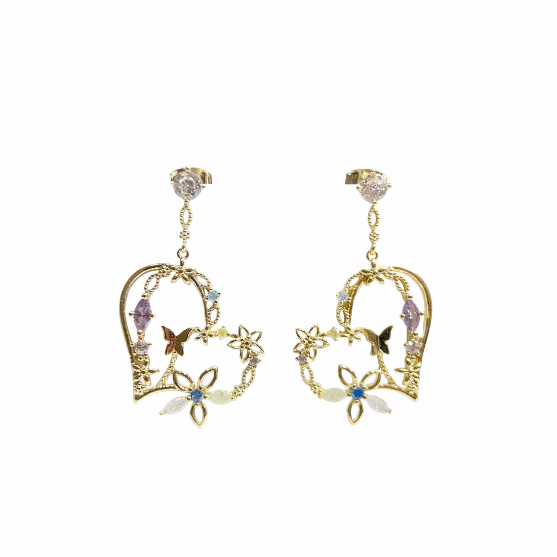 Golden Heart Blossom Drop Earrings - Sisilia Jewels