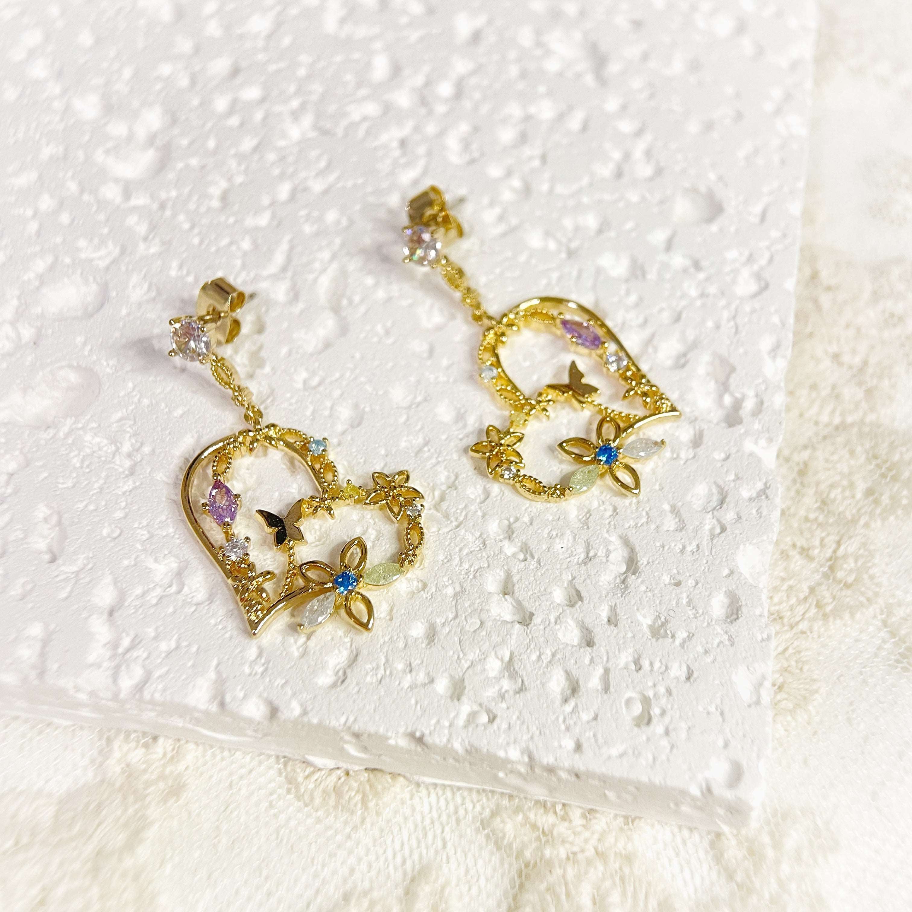 Golden Heart Blossom Drop Earrings - Sisilia Jewels