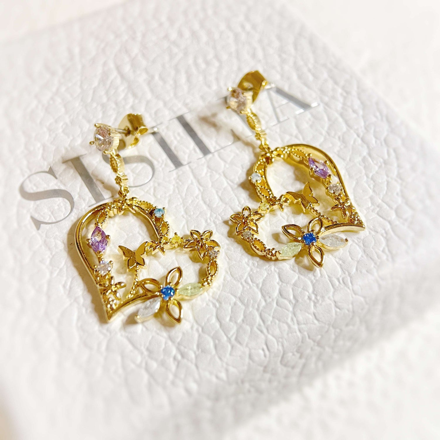 Golden Heart Blossom Drop Earrings - Sisilia Jewels