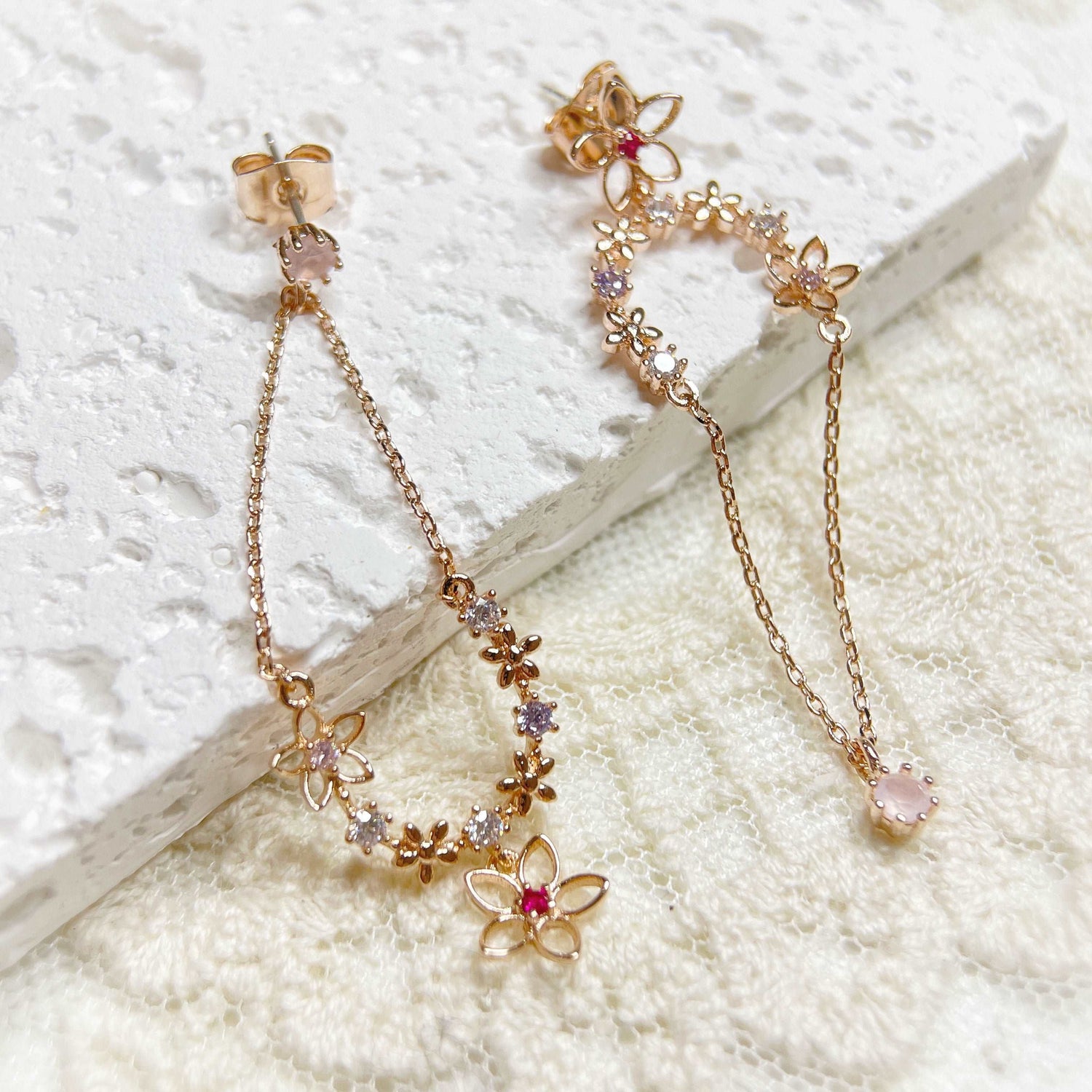 Rose Gold Asymmetric Petal Dangles - Sisilia Jewels