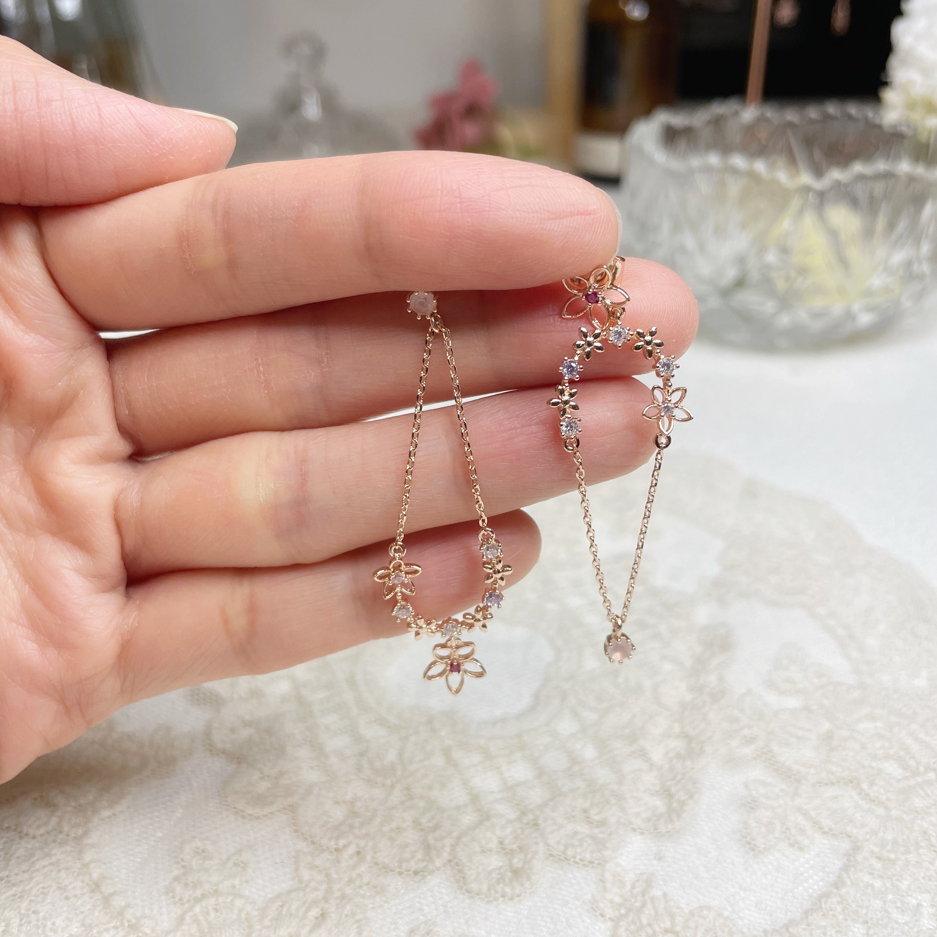 Rose Gold Dainty Flower Jewelry Set