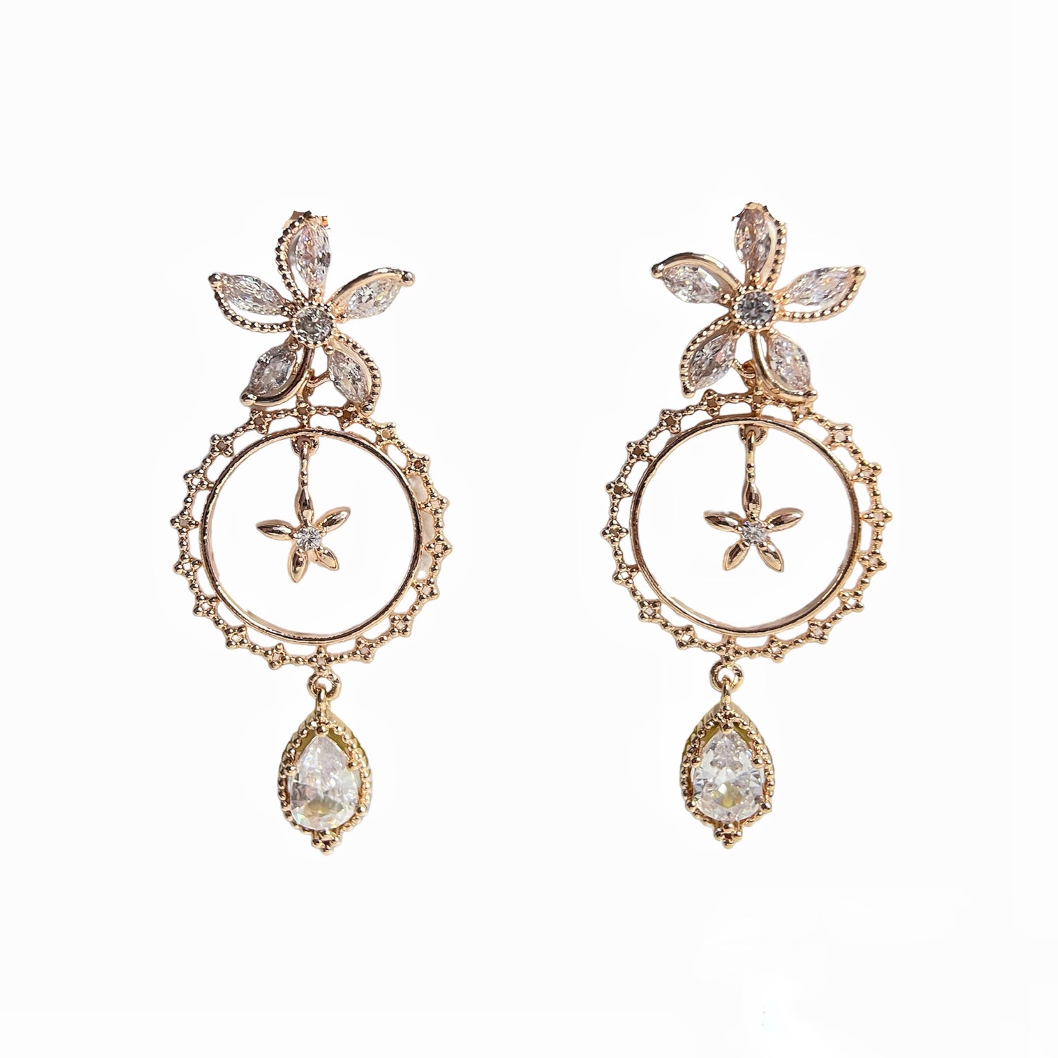 Rosegold Petal Sparkle Dangle Earrings - Sisilia Jewels