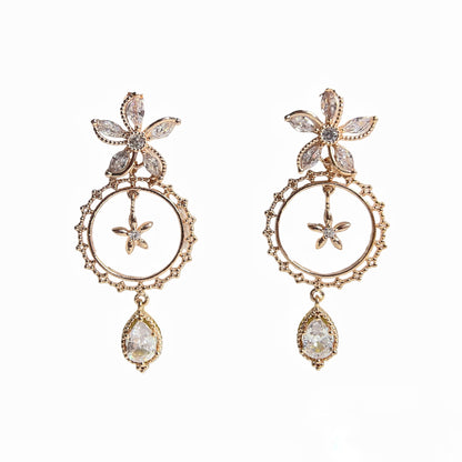 Rosegold Petal Sparkle Dangle Earrings - Sisilia Jewels