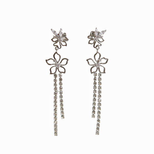 Twin Bloom Silver Tassel Dangles - Sisilia Jewels