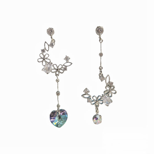 Asymmetrical Swarovski Flower earring dangles - Sisilia Jewels
