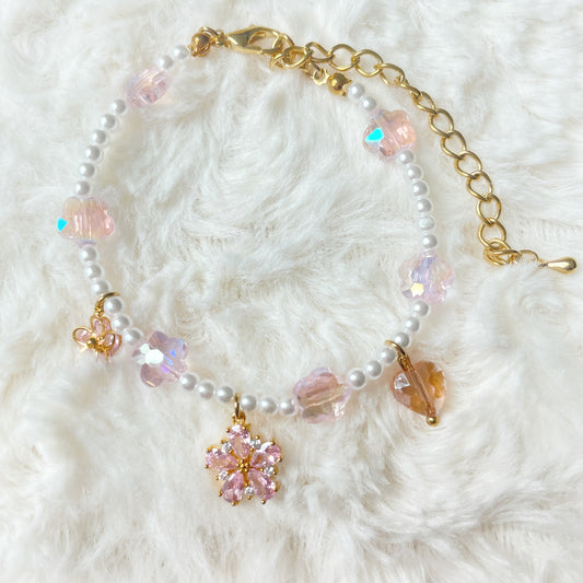 Pink flower crystal charm bracelet - Sisilia Jewels